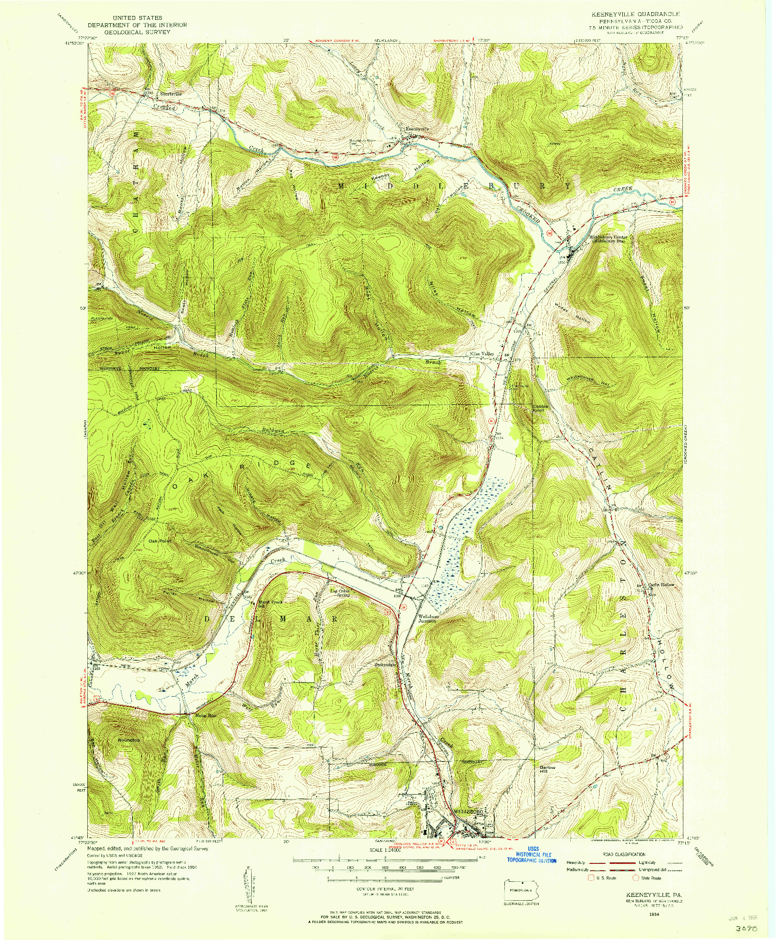 USGS 1:24000-SCALE QUADRANGLE FOR KENNEYVILLE, PA 1954