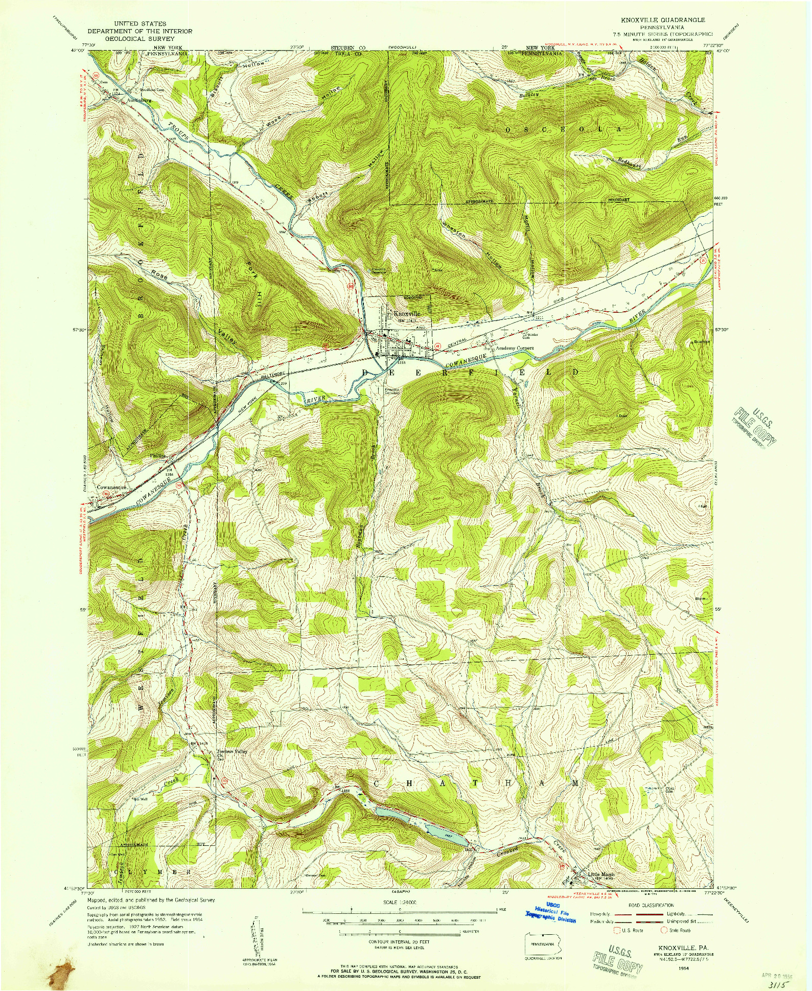 USGS 1:24000-SCALE QUADRANGLE FOR KNOXVILLE, PA 1954