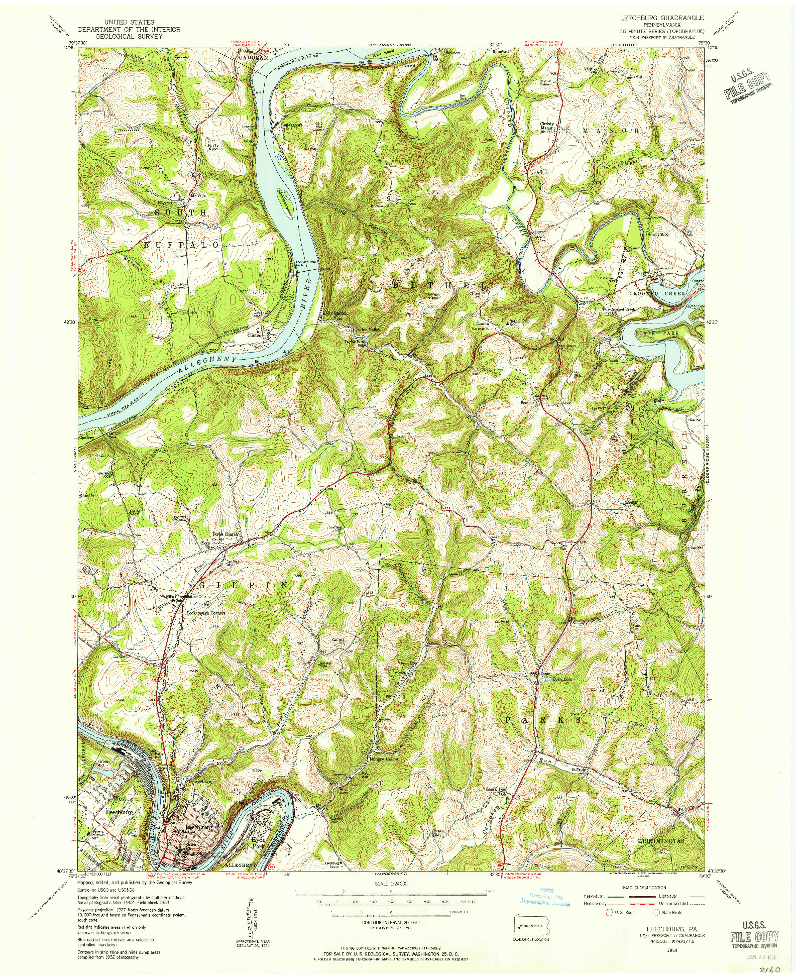 USGS 1:24000-SCALE QUADRANGLE FOR LEECHBURG, PA 1954