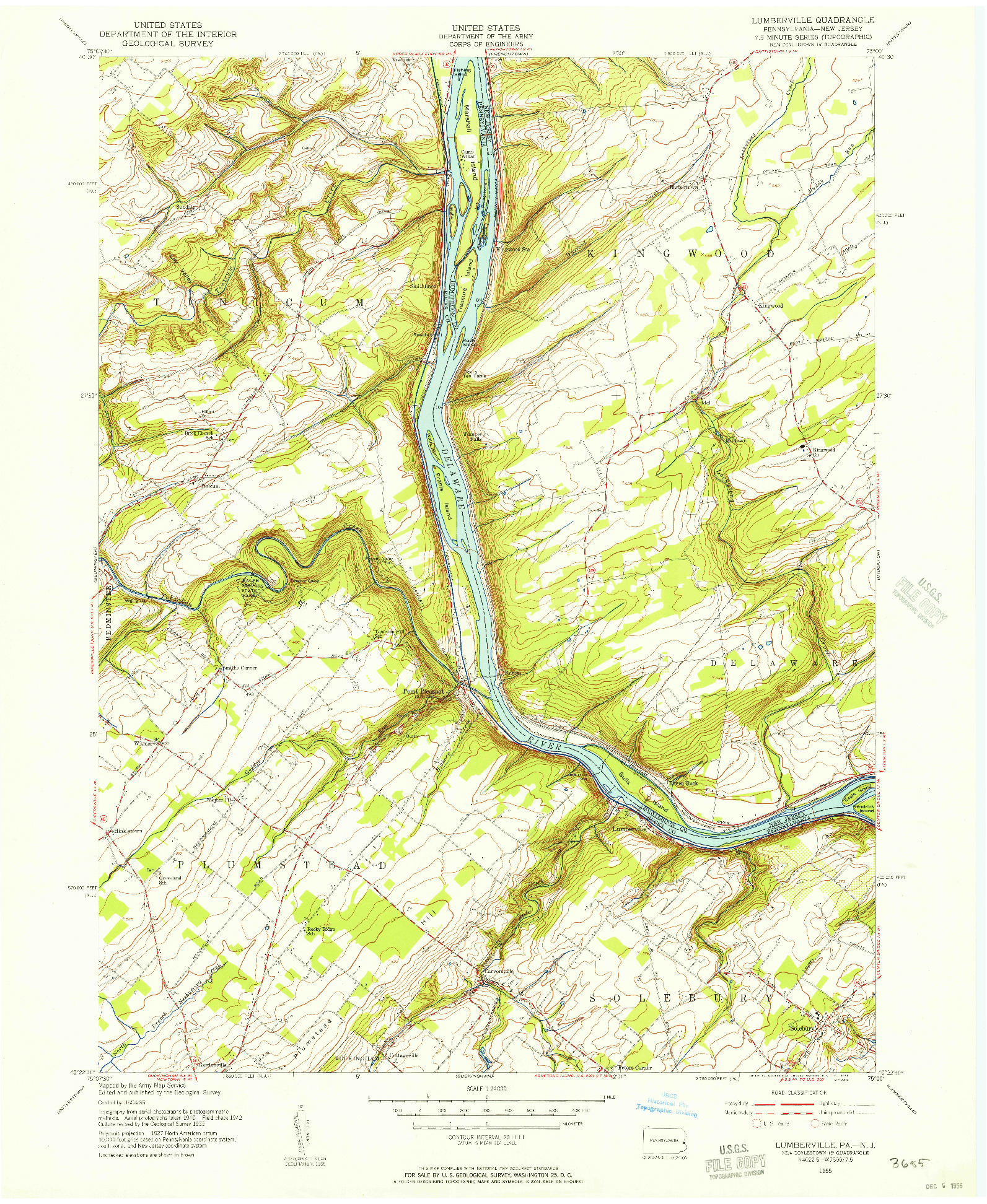 USGS 1:24000-SCALE QUADRANGLE FOR LUMBERVILLE, PA 1955