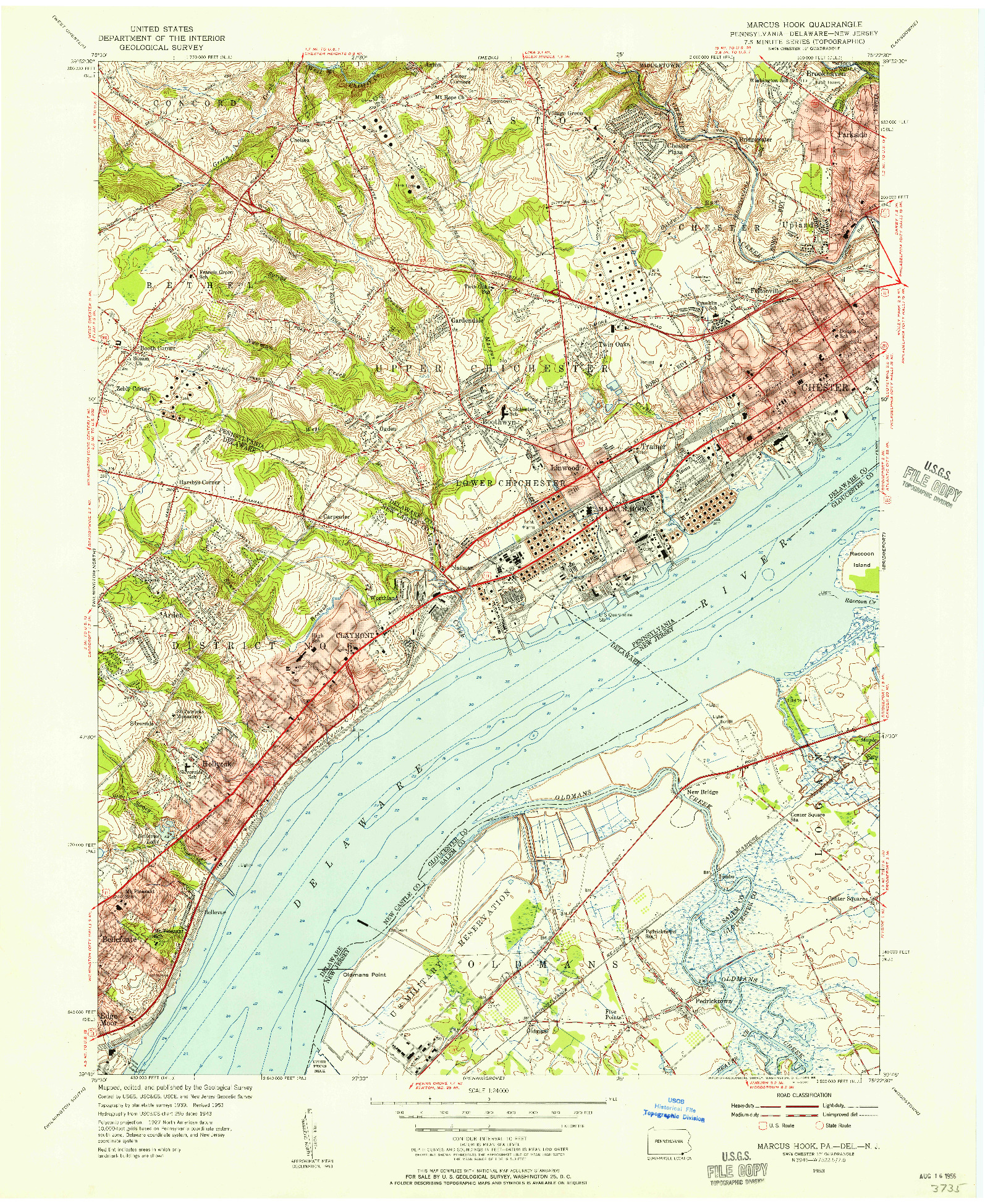 USGS 1:24000-SCALE QUADRANGLE FOR MARCUS HOOK, PA 1953