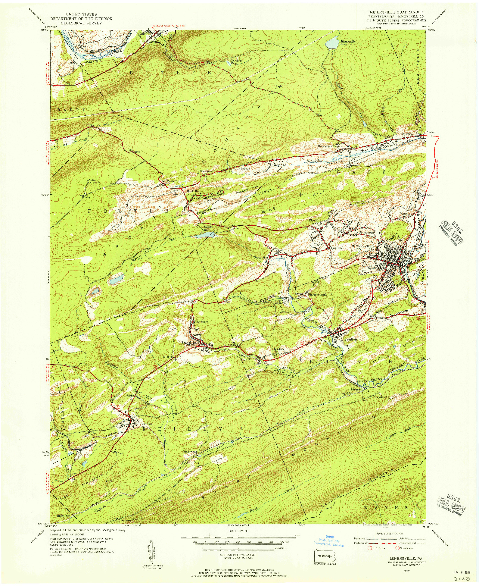 USGS 1:24000-SCALE QUADRANGLE FOR MINERSVILLE, PA 1955