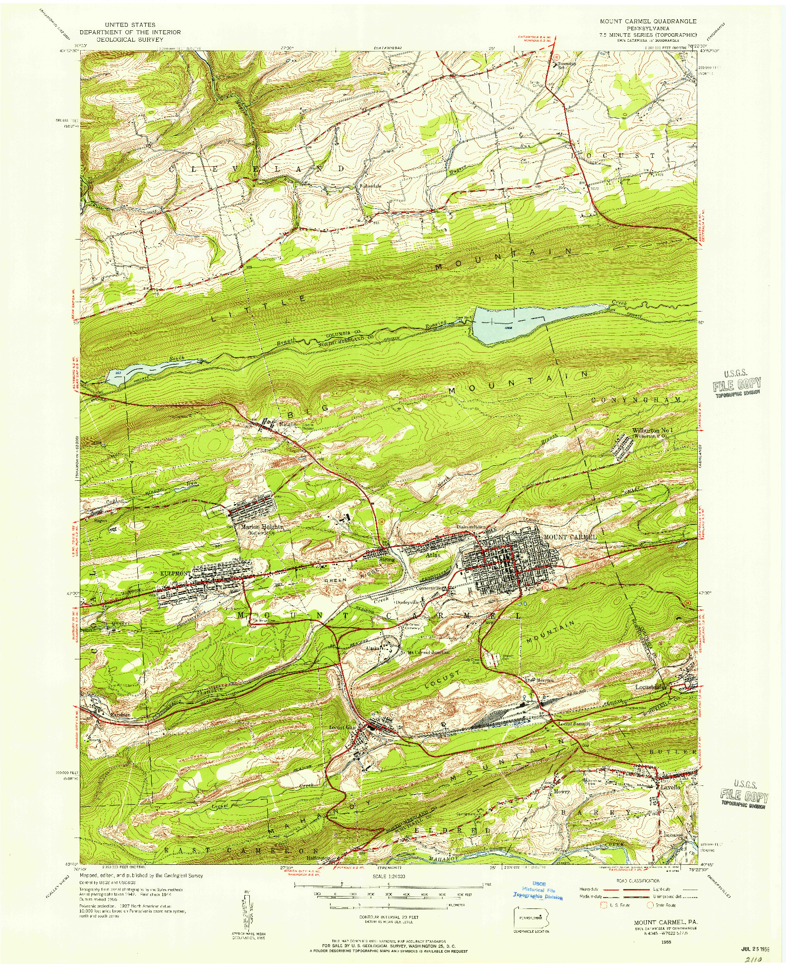 USGS 1:24000-SCALE QUADRANGLE FOR MOUNT CARMEL, PA 1955