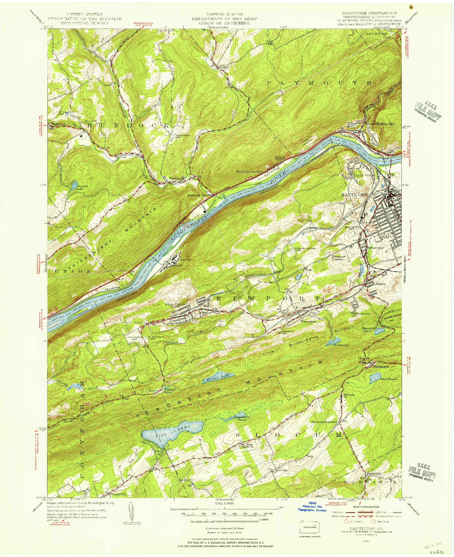 USGS 1:24000-SCALE QUADRANGLE FOR NANTICOKE, PA 1954