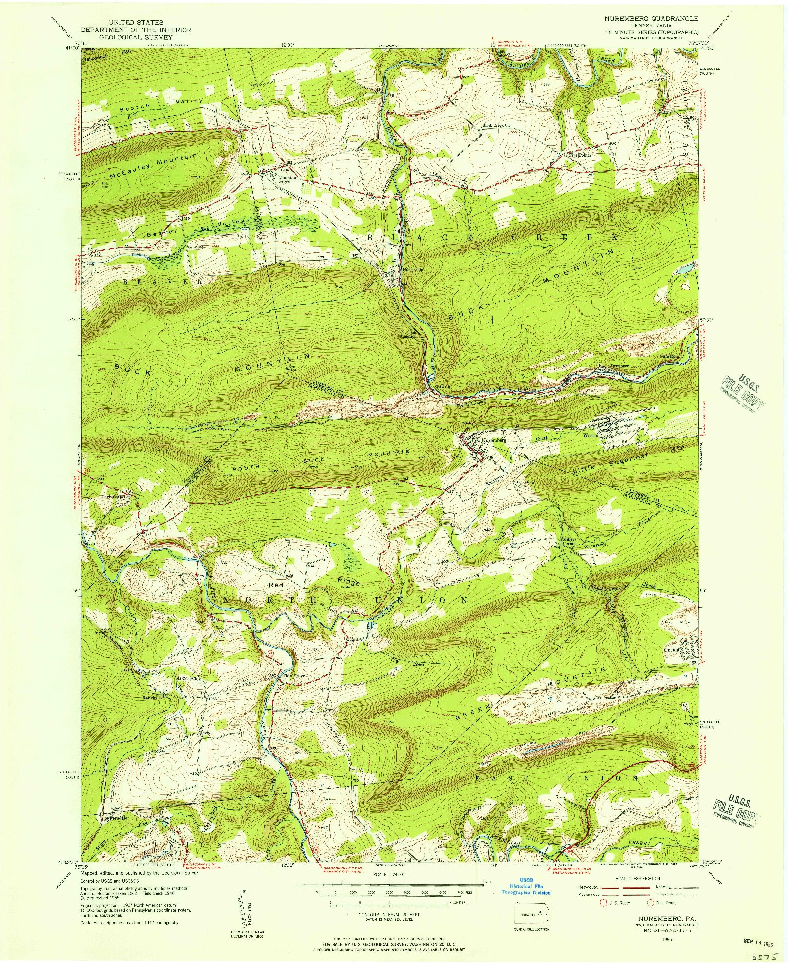USGS 1:24000-SCALE QUADRANGLE FOR NUREMBERG, PA 1955