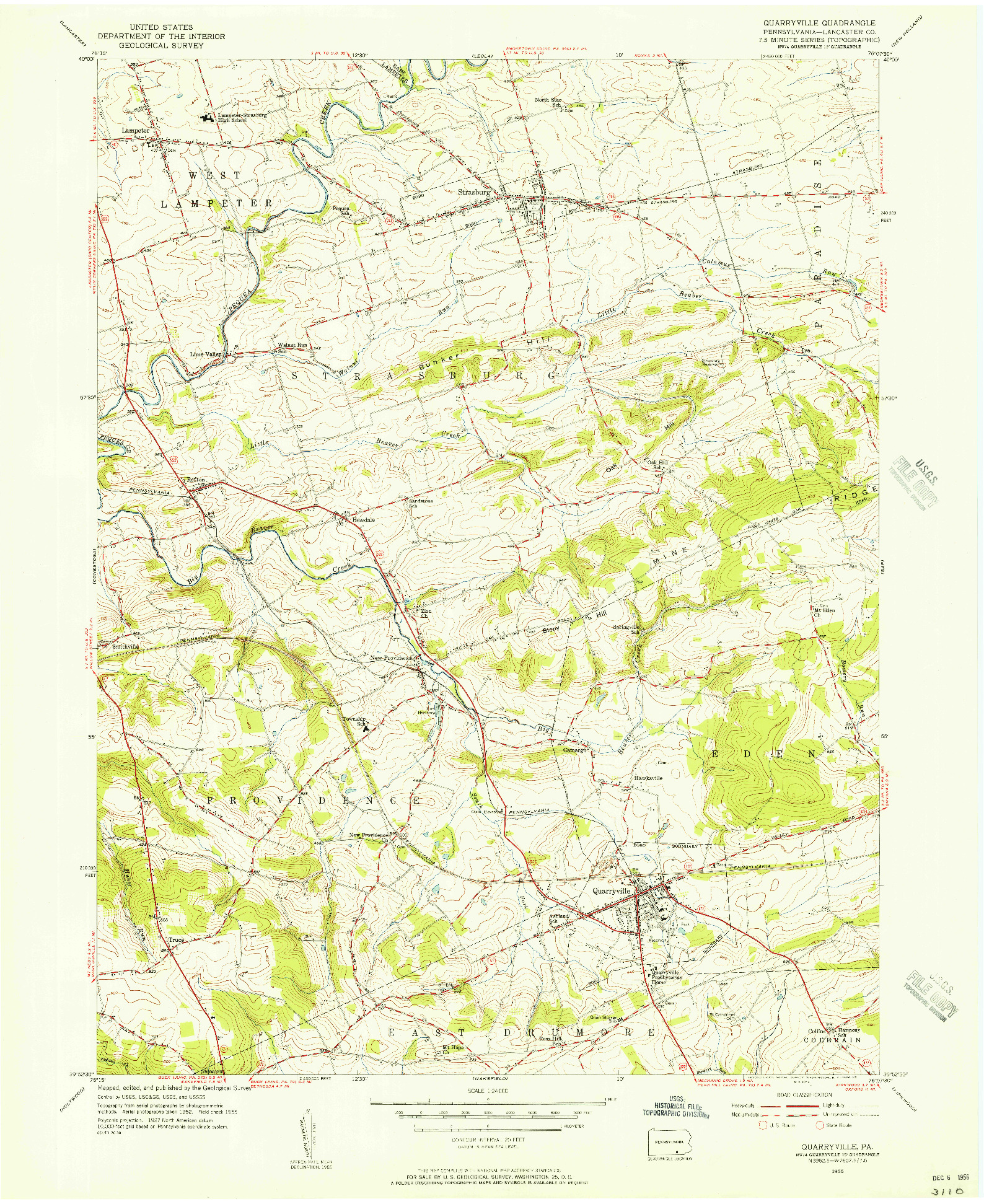 USGS 1:24000-SCALE QUADRANGLE FOR QUARRYVILLE, PA 1955