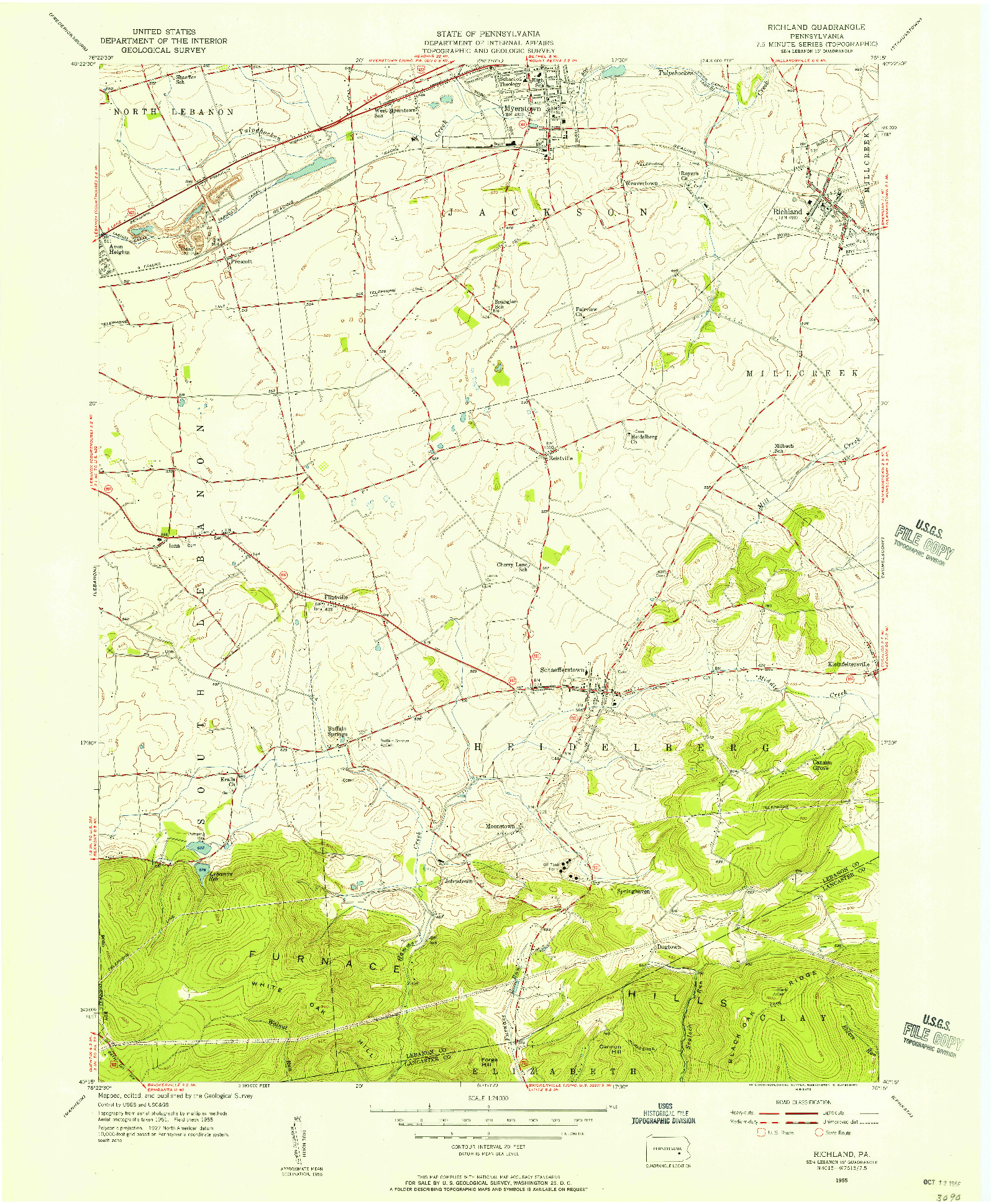 USGS 1:24000-SCALE QUADRANGLE FOR RICHLAND, PA 1955