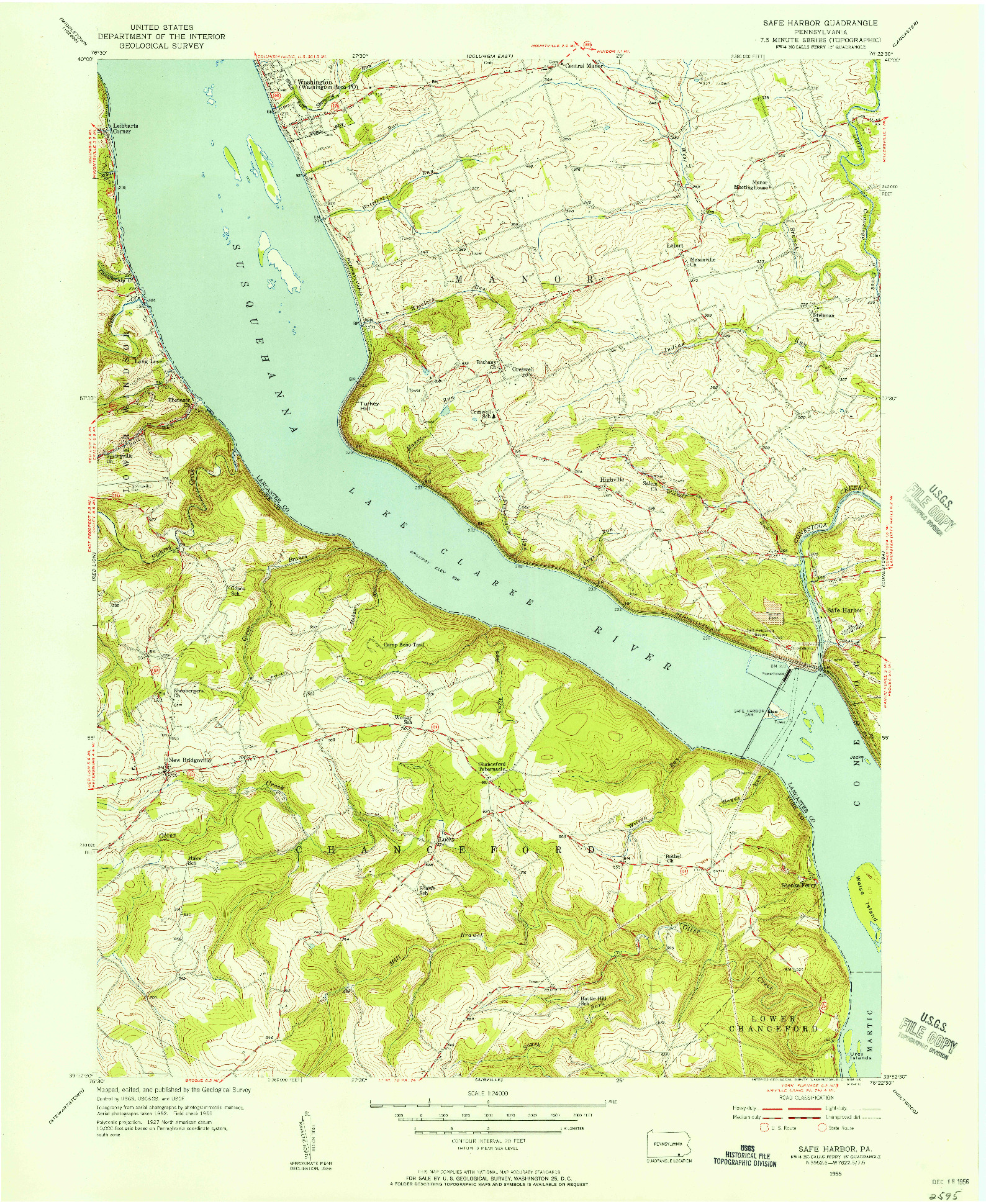 USGS 1:24000-SCALE QUADRANGLE FOR SAFE HARBOR, PA 1955