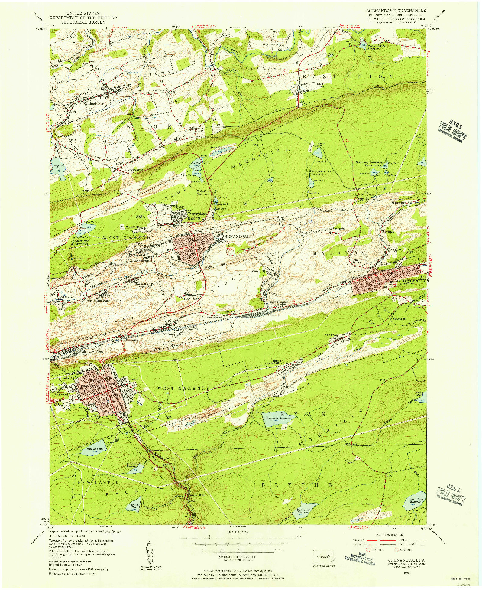 USGS 1:24000-SCALE QUADRANGLE FOR SHENANDOAH, PA 1955