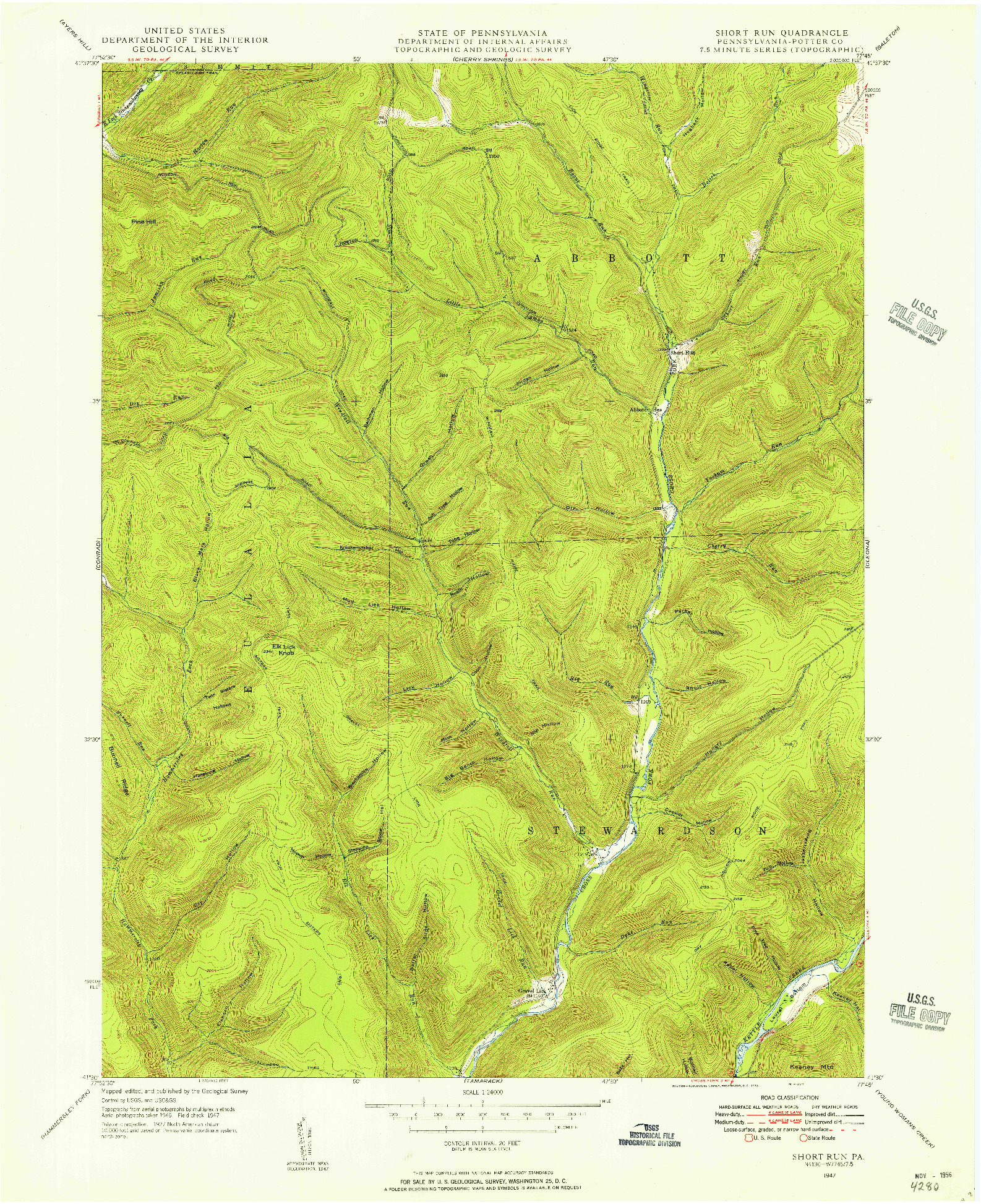USGS 1:24000-SCALE QUADRANGLE FOR SHORT RUN, PA 1947