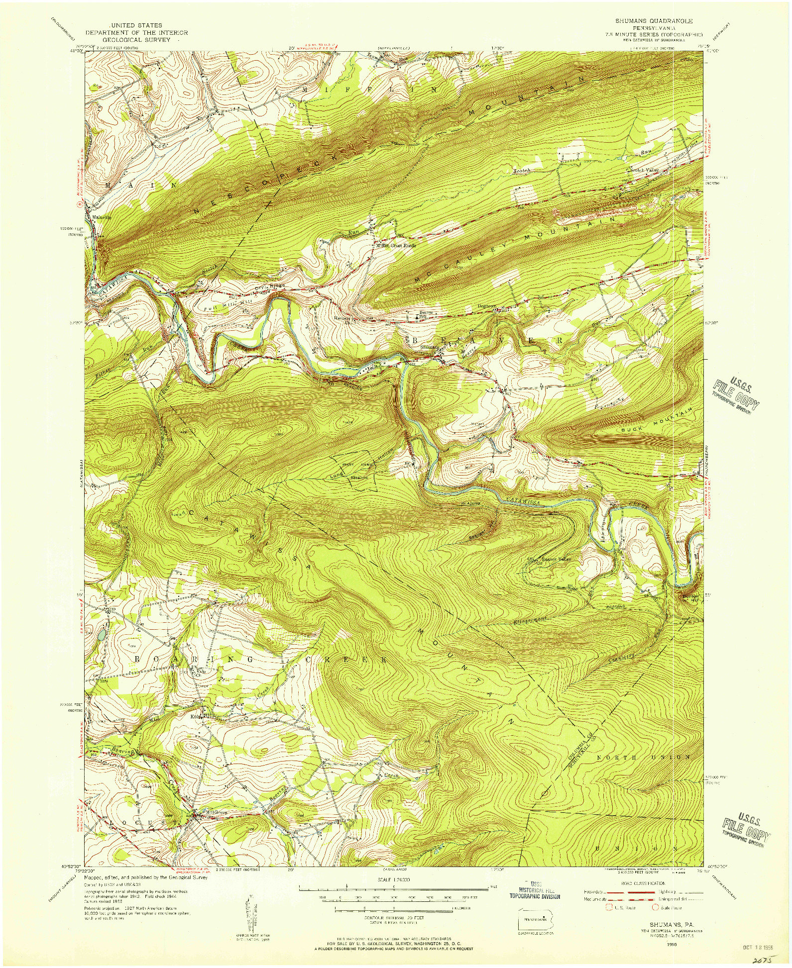 USGS 1:24000-SCALE QUADRANGLE FOR SHUMANS, PA 1955