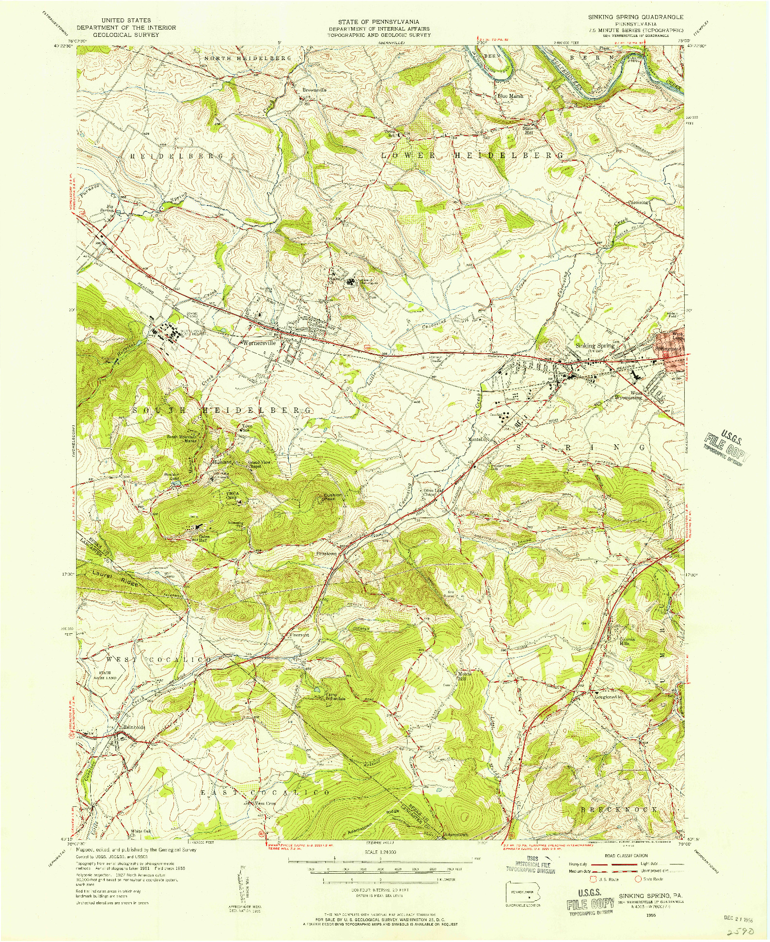 USGS 1:24000-SCALE QUADRANGLE FOR SINKING SPRING, PA 1955