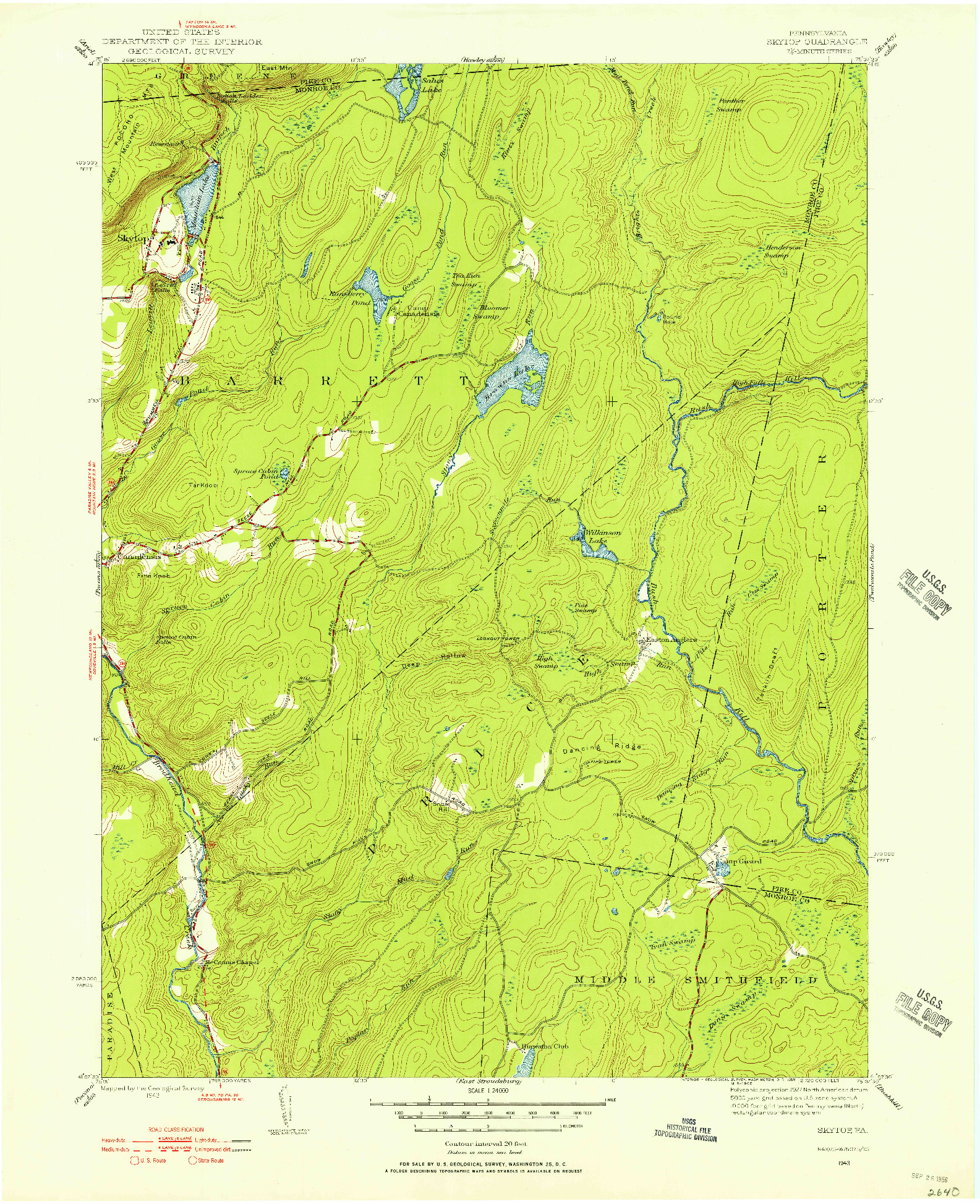 USGS 1:24000-SCALE QUADRANGLE FOR SKYTOP, PA 1943