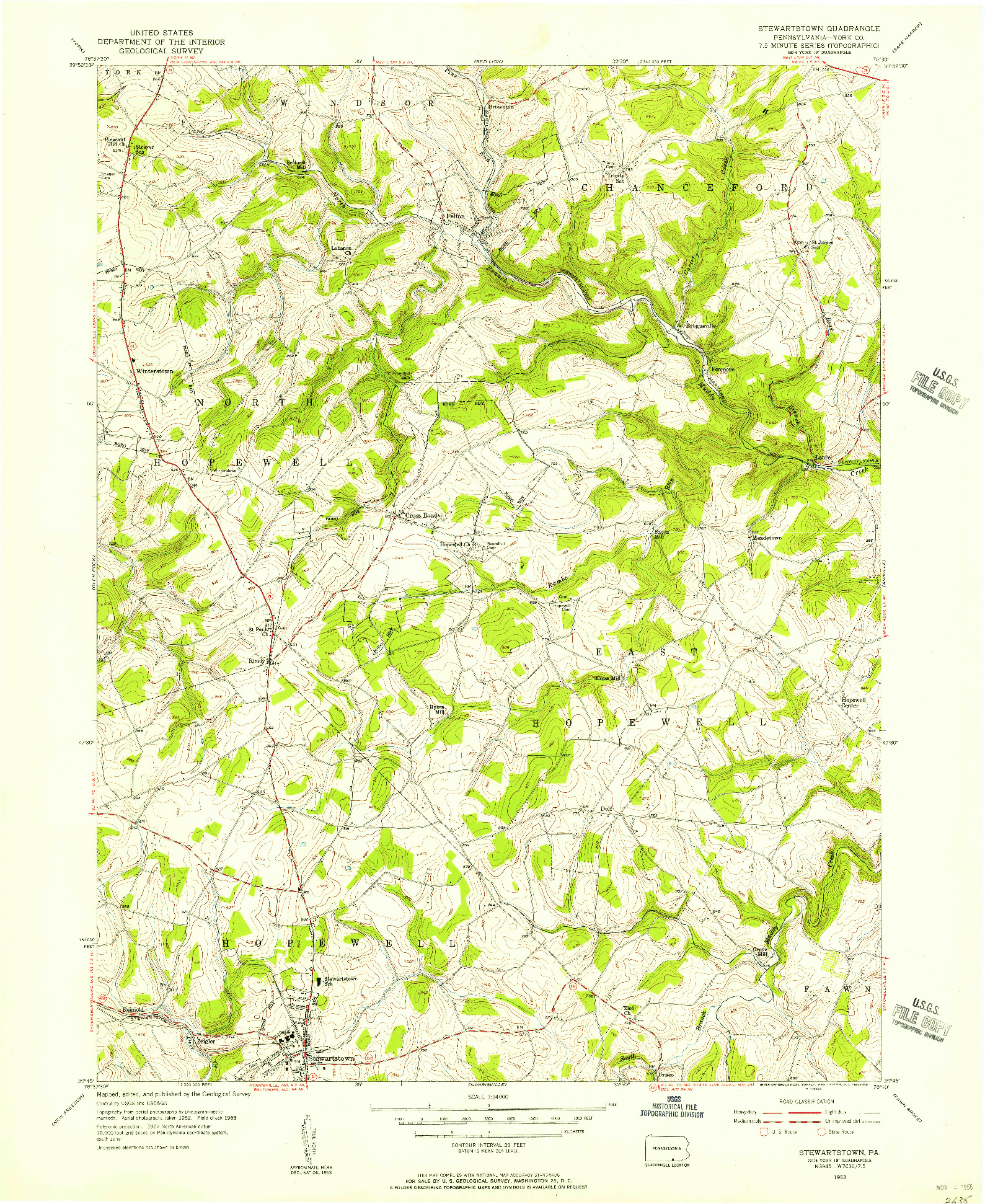 USGS 1:24000-SCALE QUADRANGLE FOR STEWARTSTOWN, PA 1953