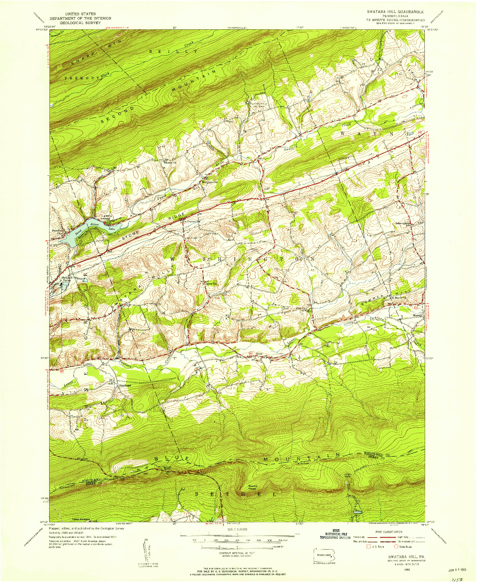 USGS 1:24000-SCALE QUADRANGLE FOR SWATARA HILL, PA 1955