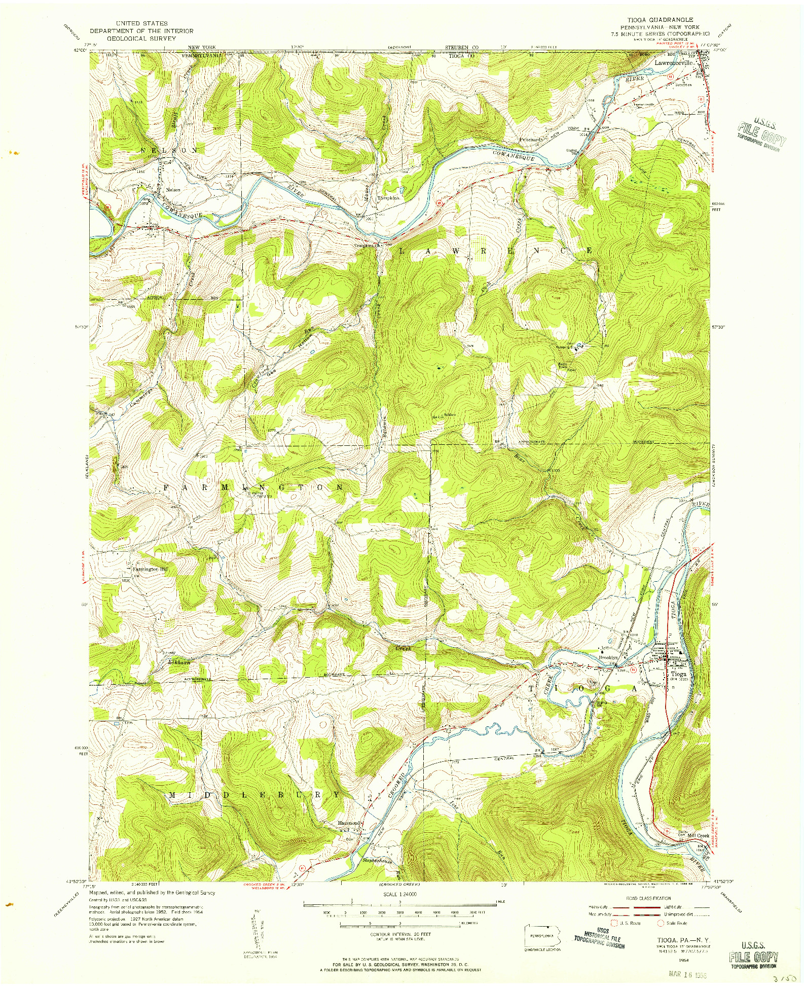 USGS 1:24000-SCALE QUADRANGLE FOR TIOGA, PA 1954