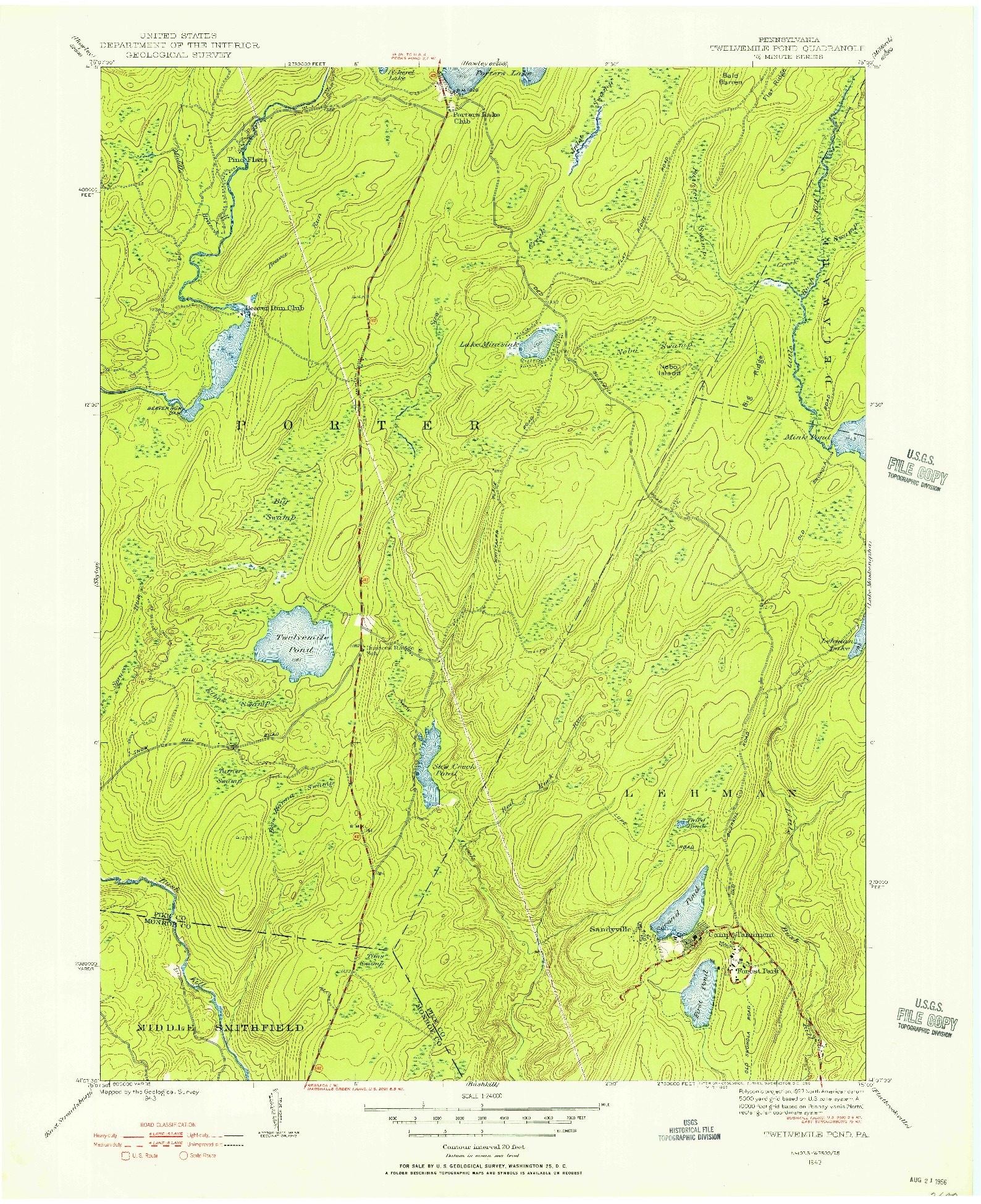 USGS 1:24000-SCALE QUADRANGLE FOR TWELVEMILE POND, PA 1943