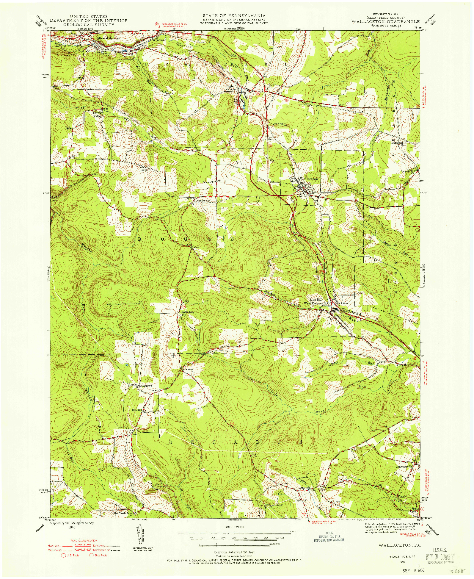 USGS 1:24000-SCALE QUADRANGLE FOR WALLACETON, PA 1945