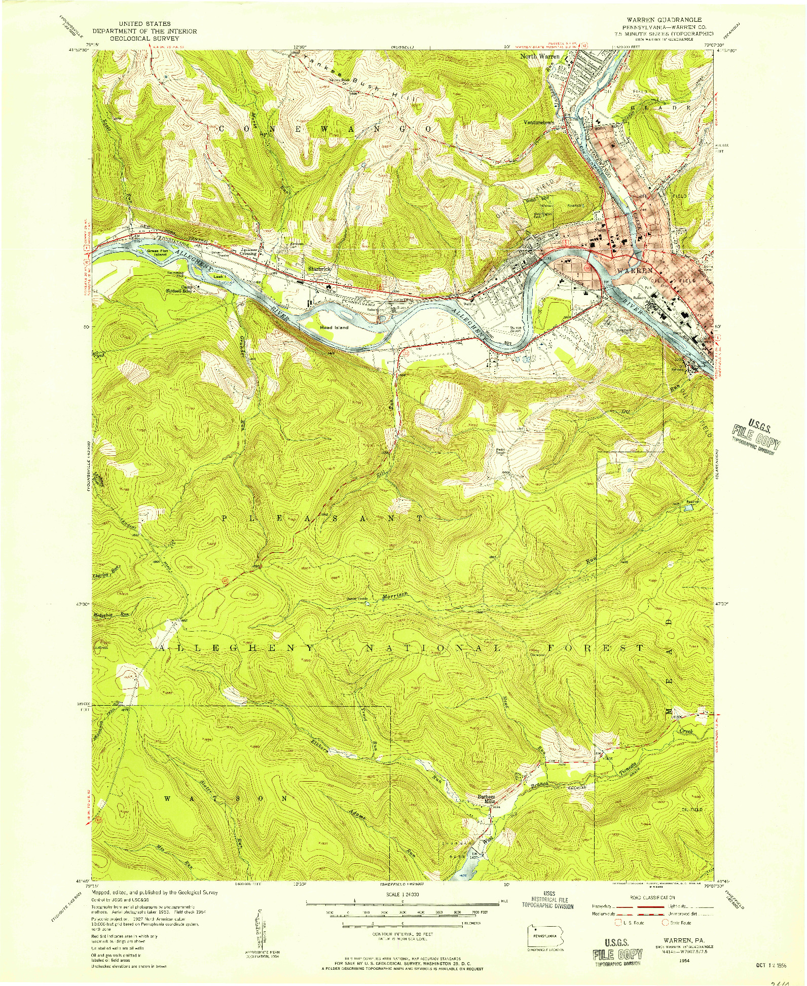 USGS 1:24000-SCALE QUADRANGLE FOR WARREN, PA 1954