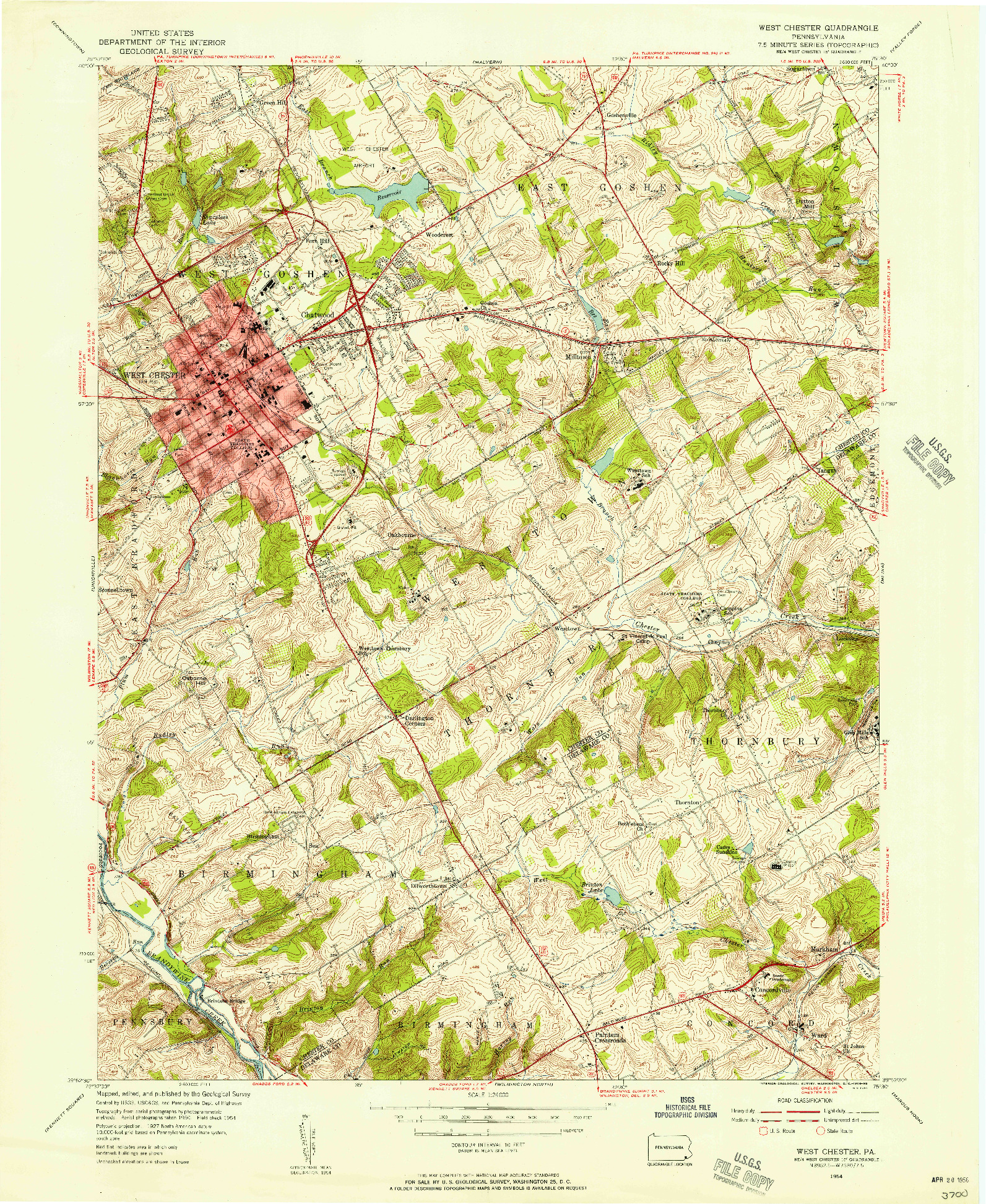 USGS 1:24000-SCALE QUADRANGLE FOR WEST CHESTER, PA 1954