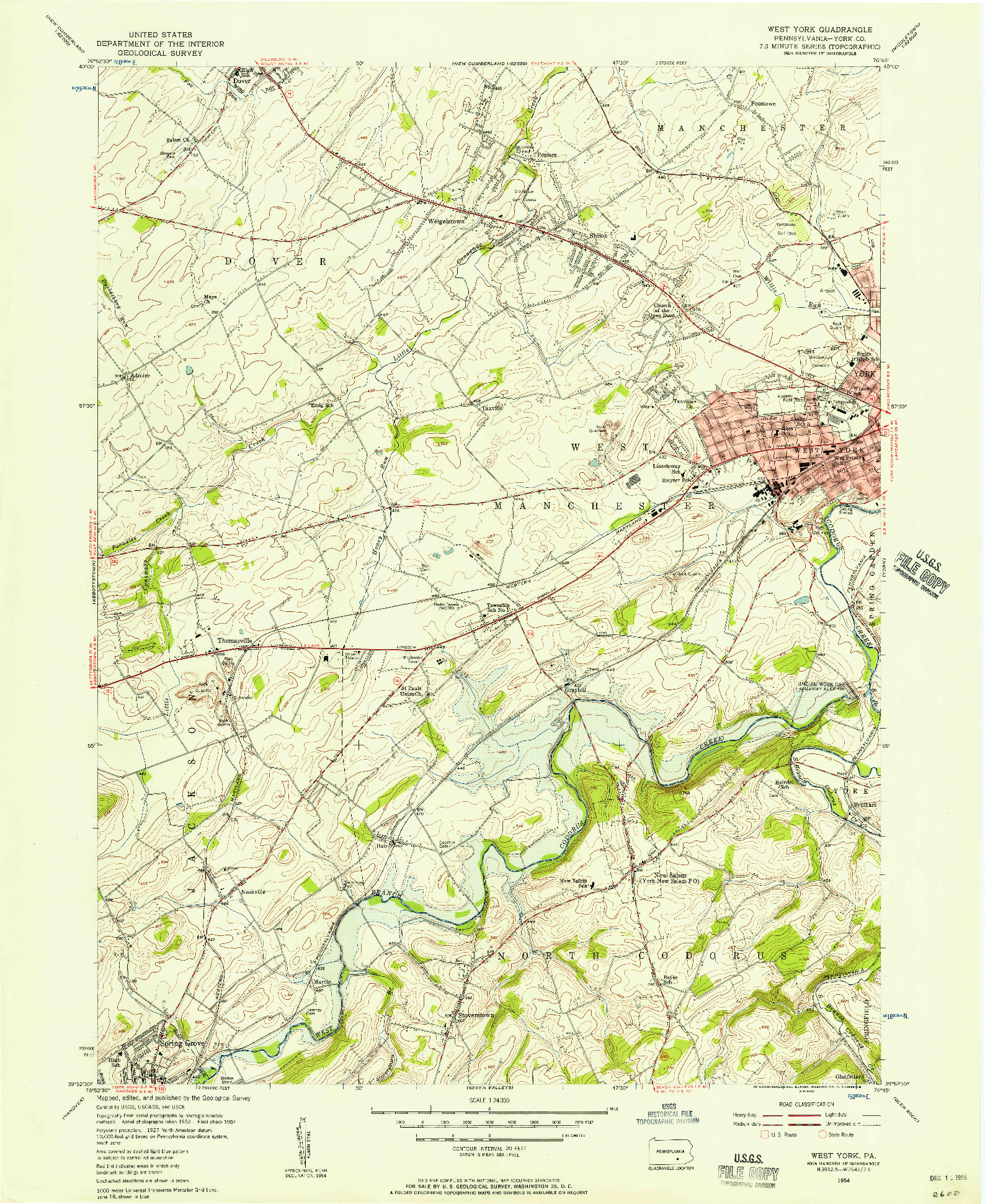 USGS 1:24000-SCALE QUADRANGLE FOR WEST YORK, PA 1954
