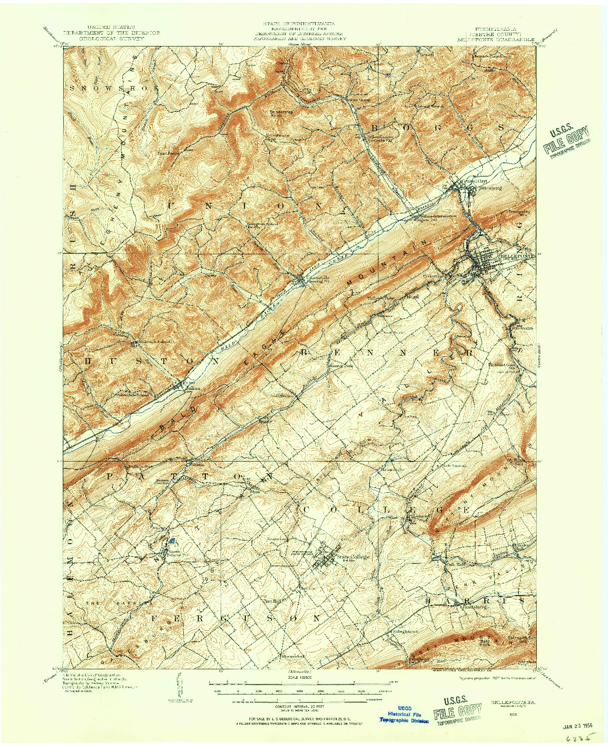 USGS 1:62500-SCALE QUADRANGLE FOR BELLEFONTE, PA 1908