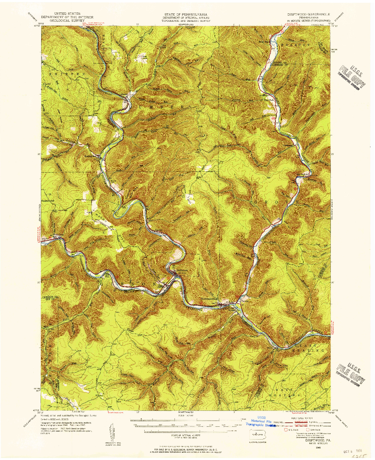 USGS 1:62500-SCALE QUADRANGLE FOR DRIFTWOOD, PA 1945