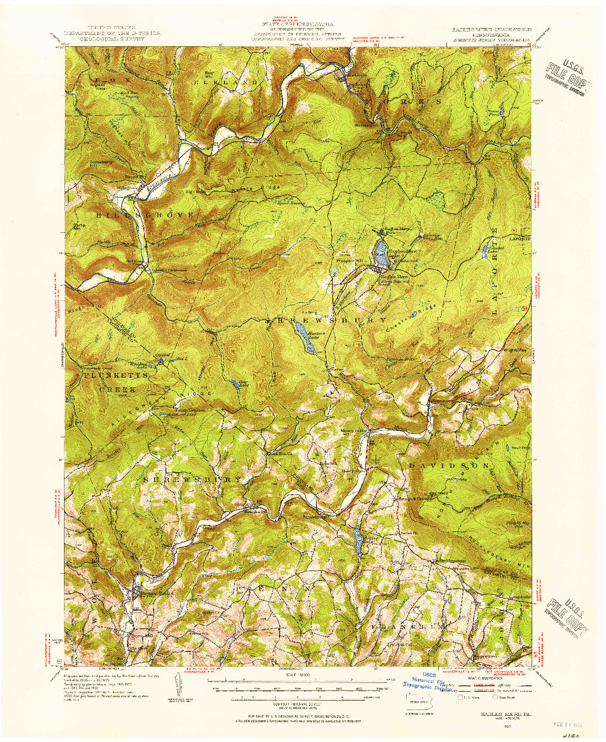 USGS 1:62500-SCALE QUADRANGLE FOR EAGLES MERE, PA 1953