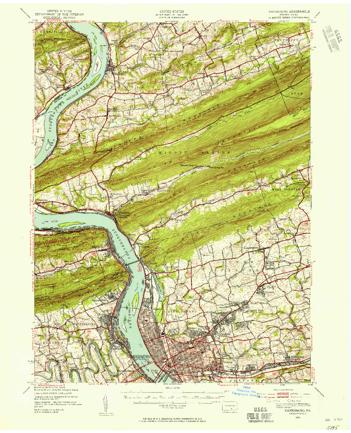 USGS 1:62500-SCALE QUADRANGLE FOR HARRISBURG, PA 1943