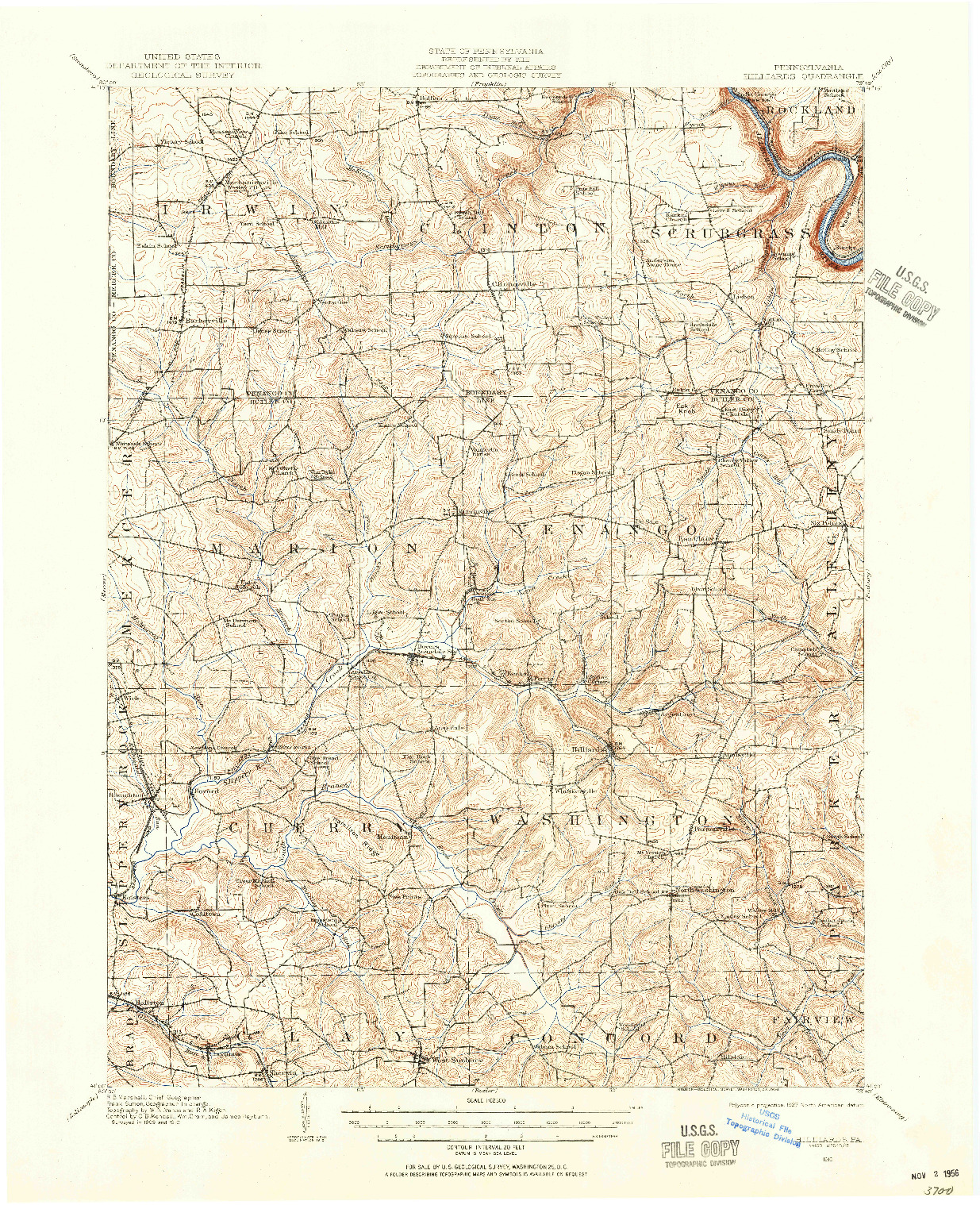 USGS 1:62500-SCALE QUADRANGLE FOR HILLIARDS, PA 1910