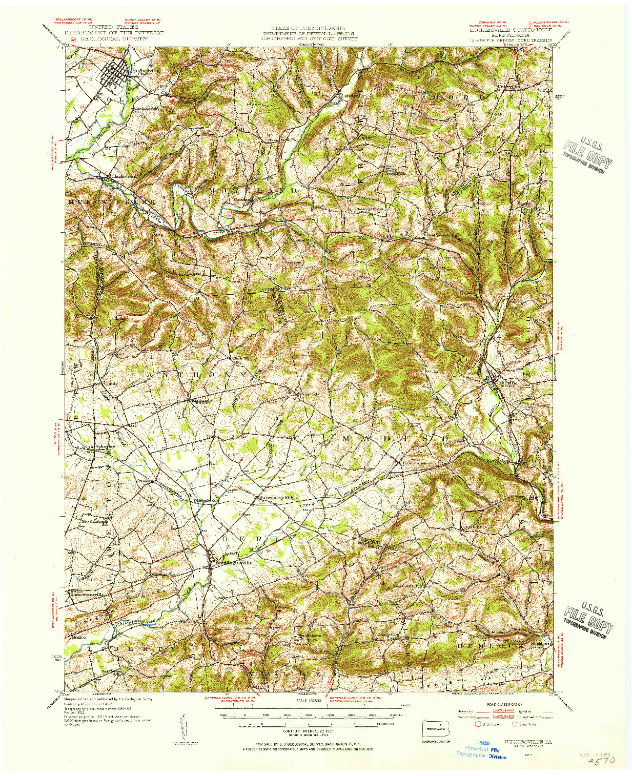 USGS 1:62500-SCALE QUADRANGLE FOR HUGHESVILLE, PA 1953