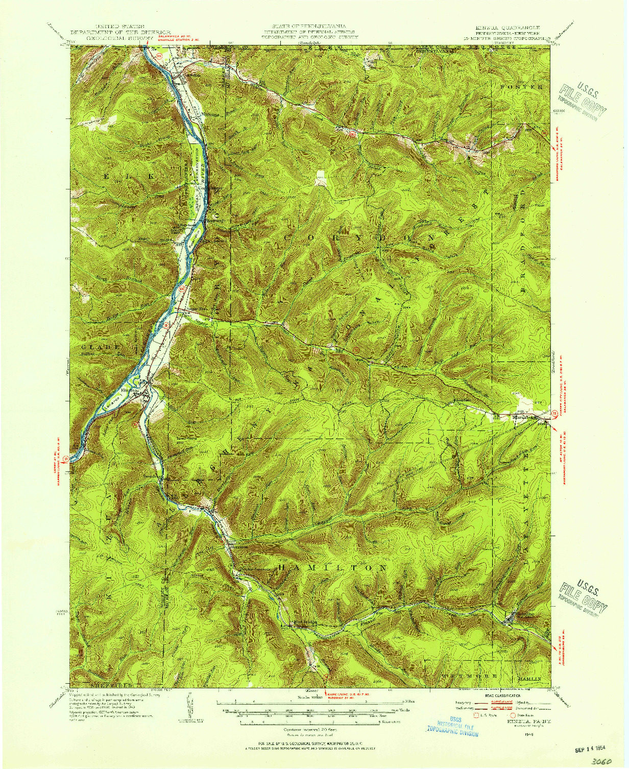 USGS 1:62500-SCALE QUADRANGLE FOR KINZUA, PA 1949