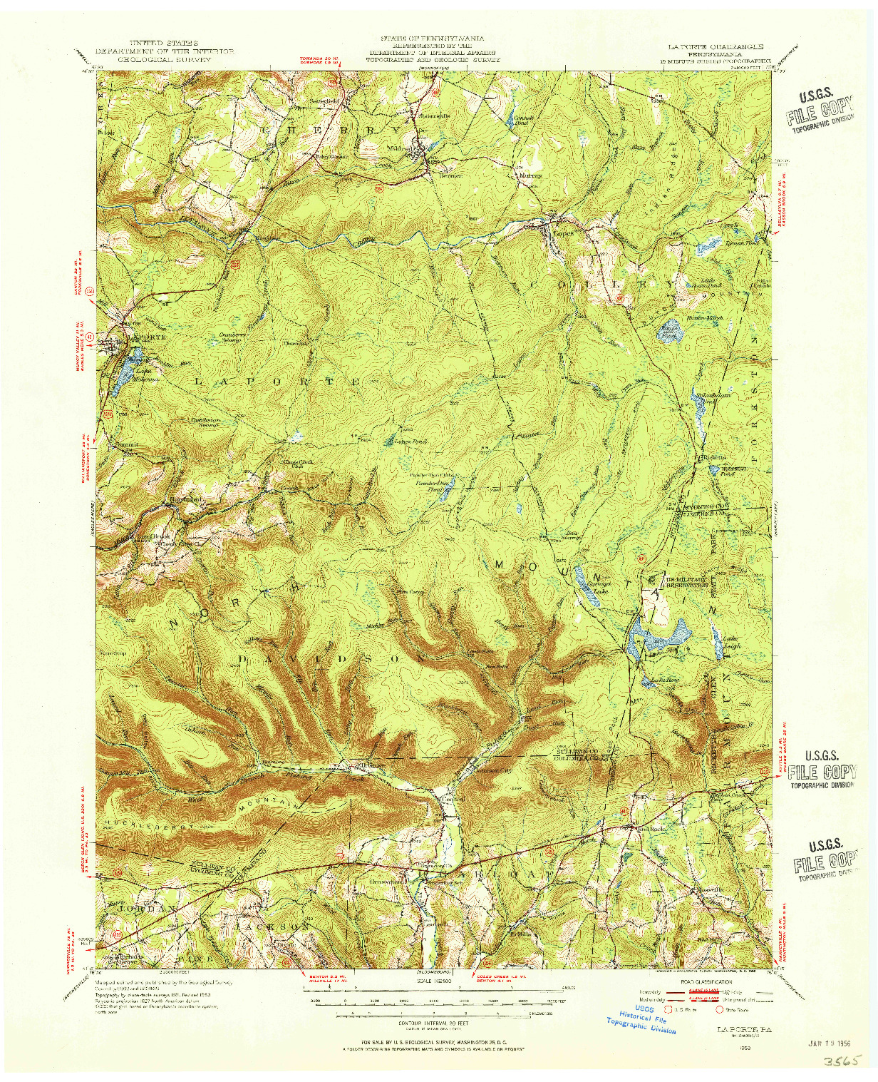 USGS 1:62500-SCALE QUADRANGLE FOR LAPORTE, PA 1953