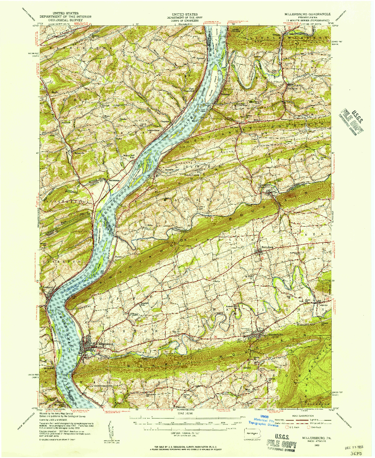 USGS 1:62500-SCALE QUADRANGLE FOR MILLERSBURG, PA 1953