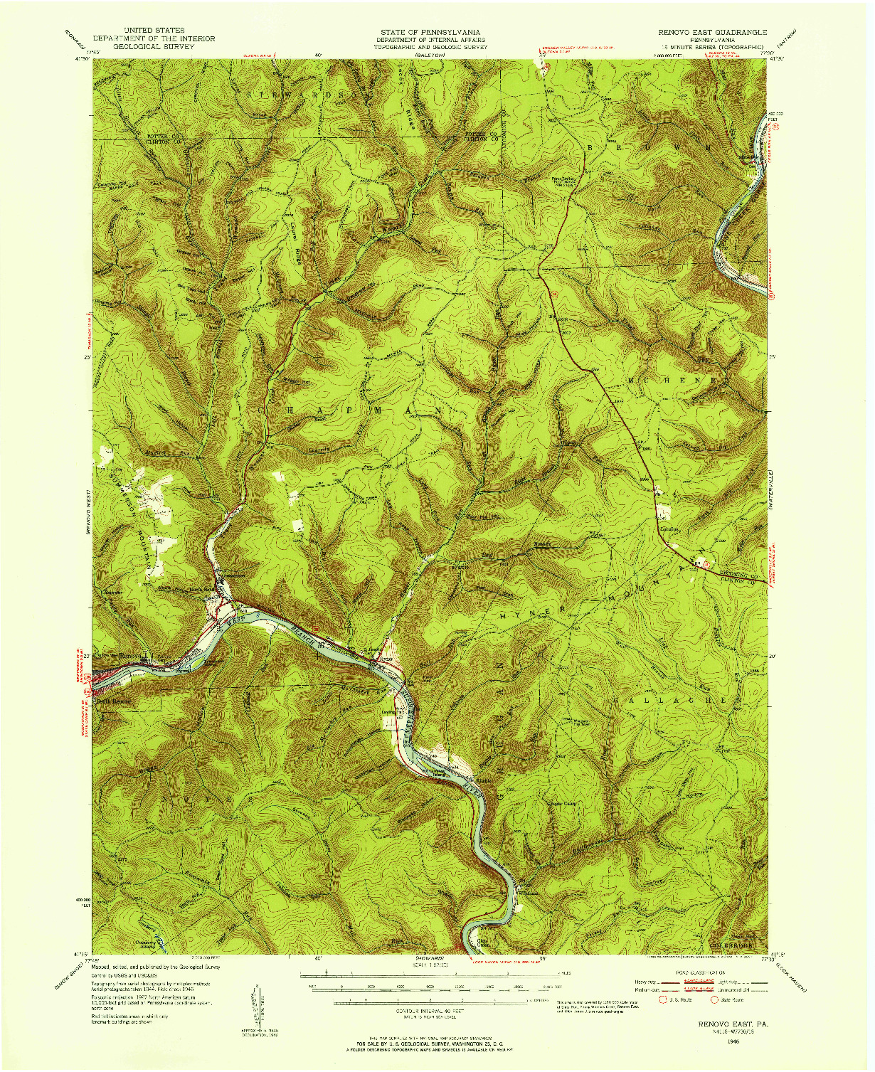 USGS 1:62500-SCALE QUADRANGLE FOR RENOVO EAST, PA 1946