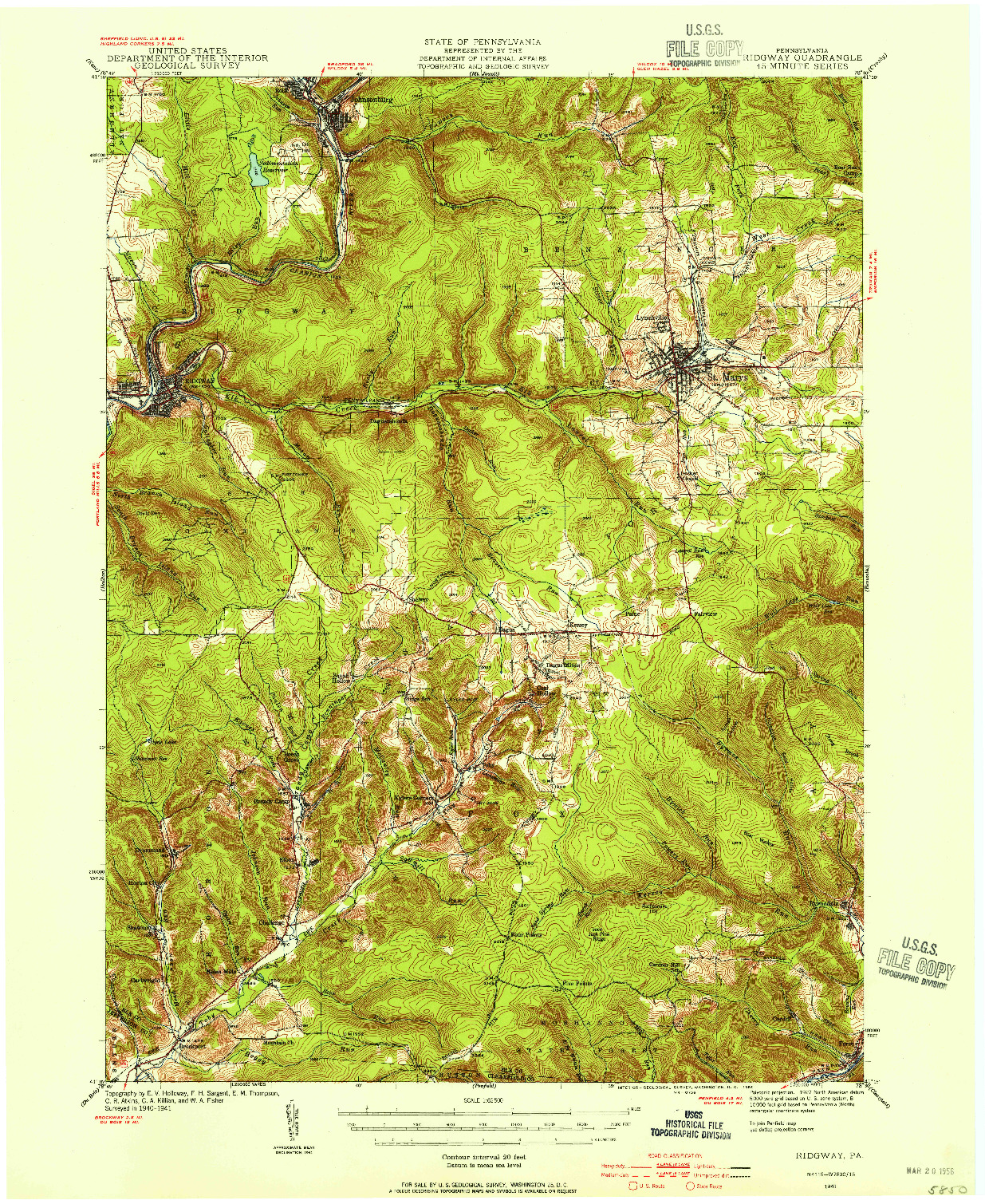 USGS 1:62500-SCALE QUADRANGLE FOR RIDGWAY, PA 1941