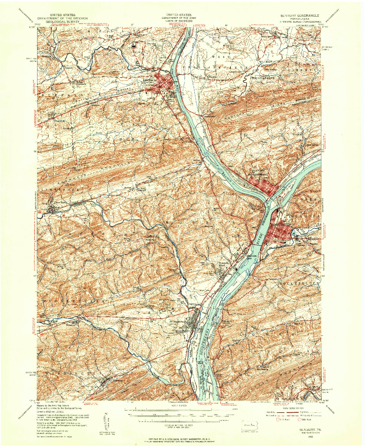 USGS 1:62500-SCALE QUADRANGLE FOR SUNBURY, PA 1953