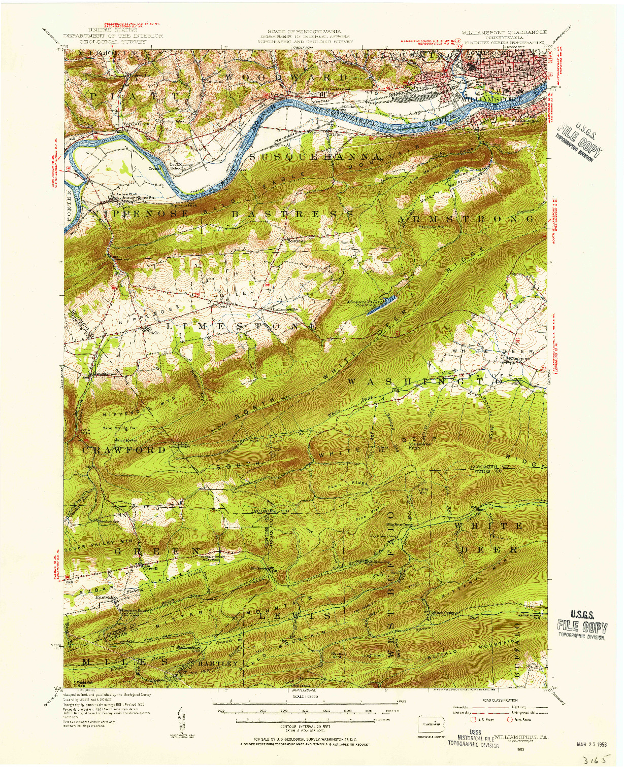USGS 1:62500-SCALE QUADRANGLE FOR WILLIAMSPORT, PA 1953