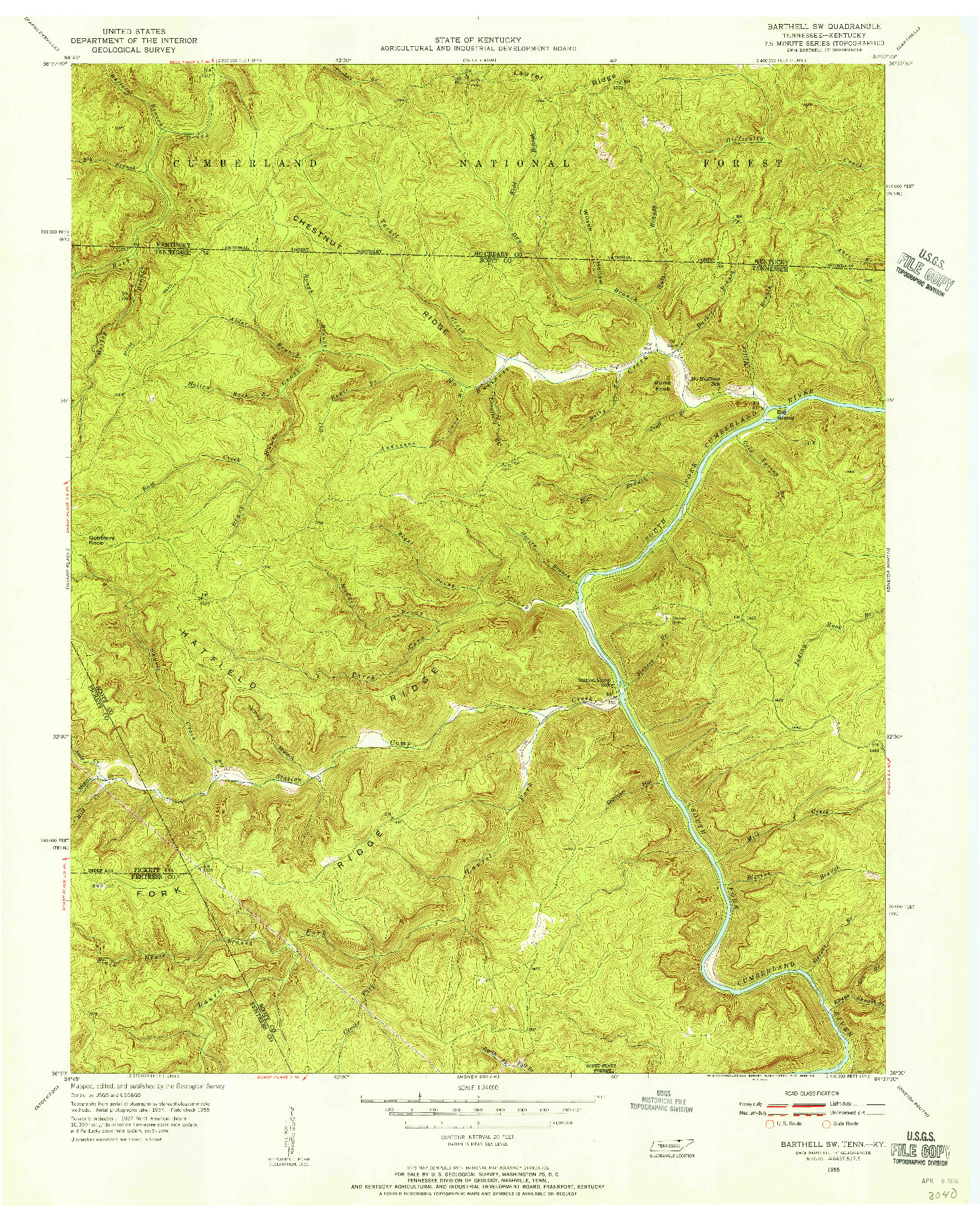 USGS 1:24000-SCALE QUADRANGLE FOR BARTHELL SW, TN 1955