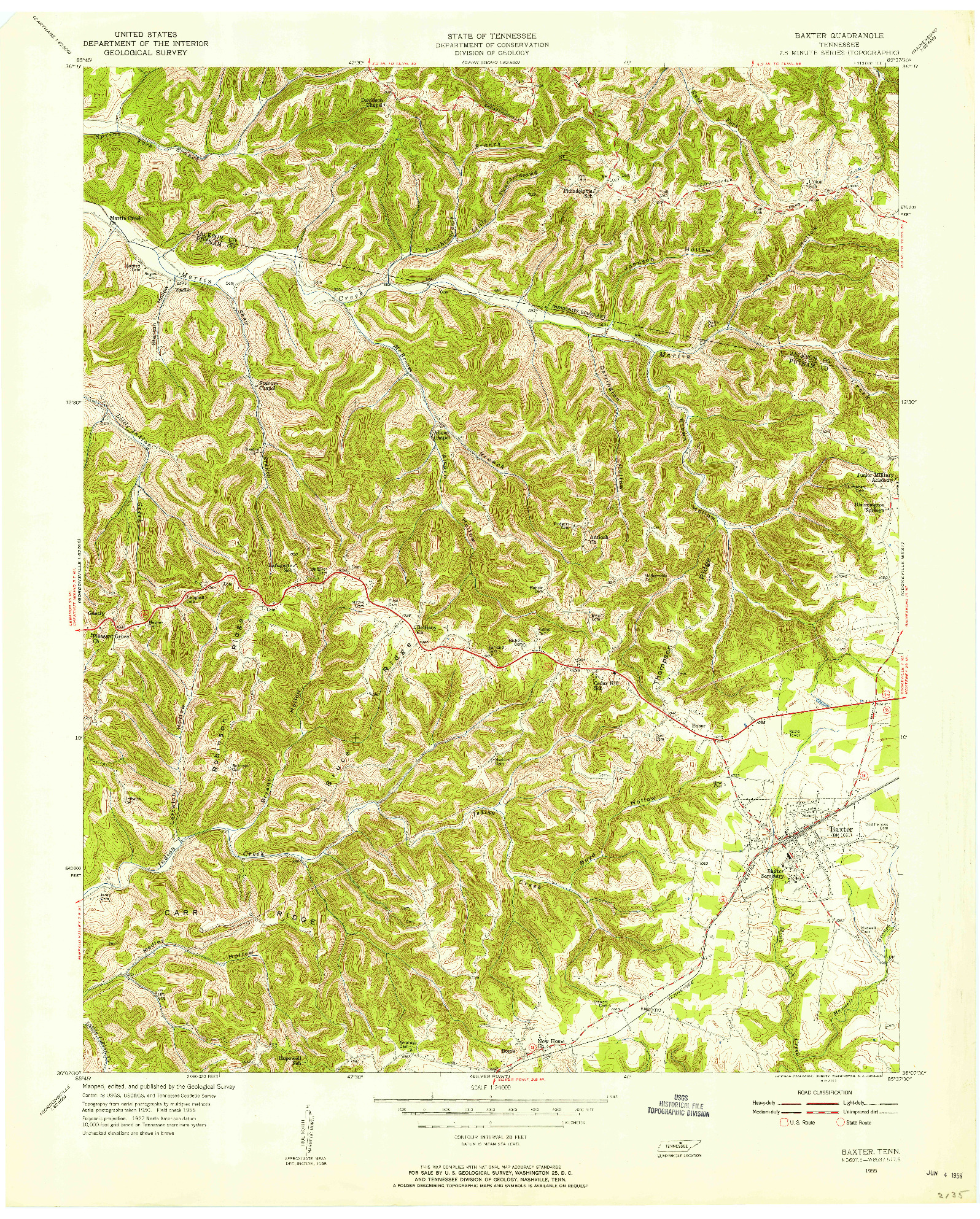 USGS 1:24000-SCALE QUADRANGLE FOR BAXTER, TN 1955