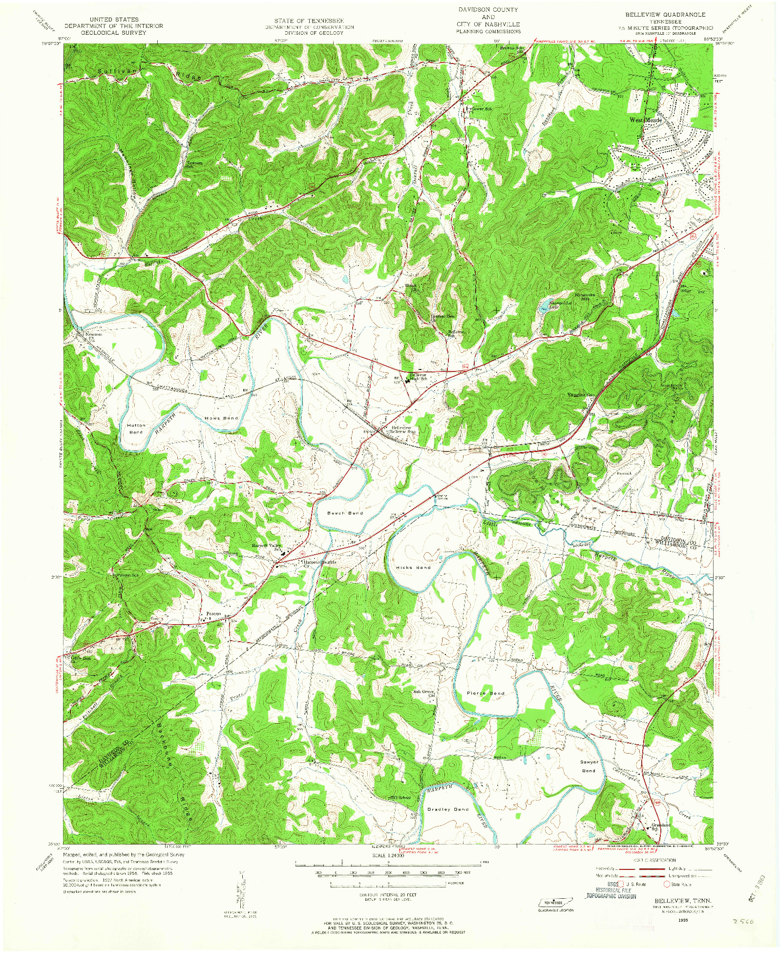 USGS 1:24000-SCALE QUADRANGLE FOR BELLEVIEW, TN 1955