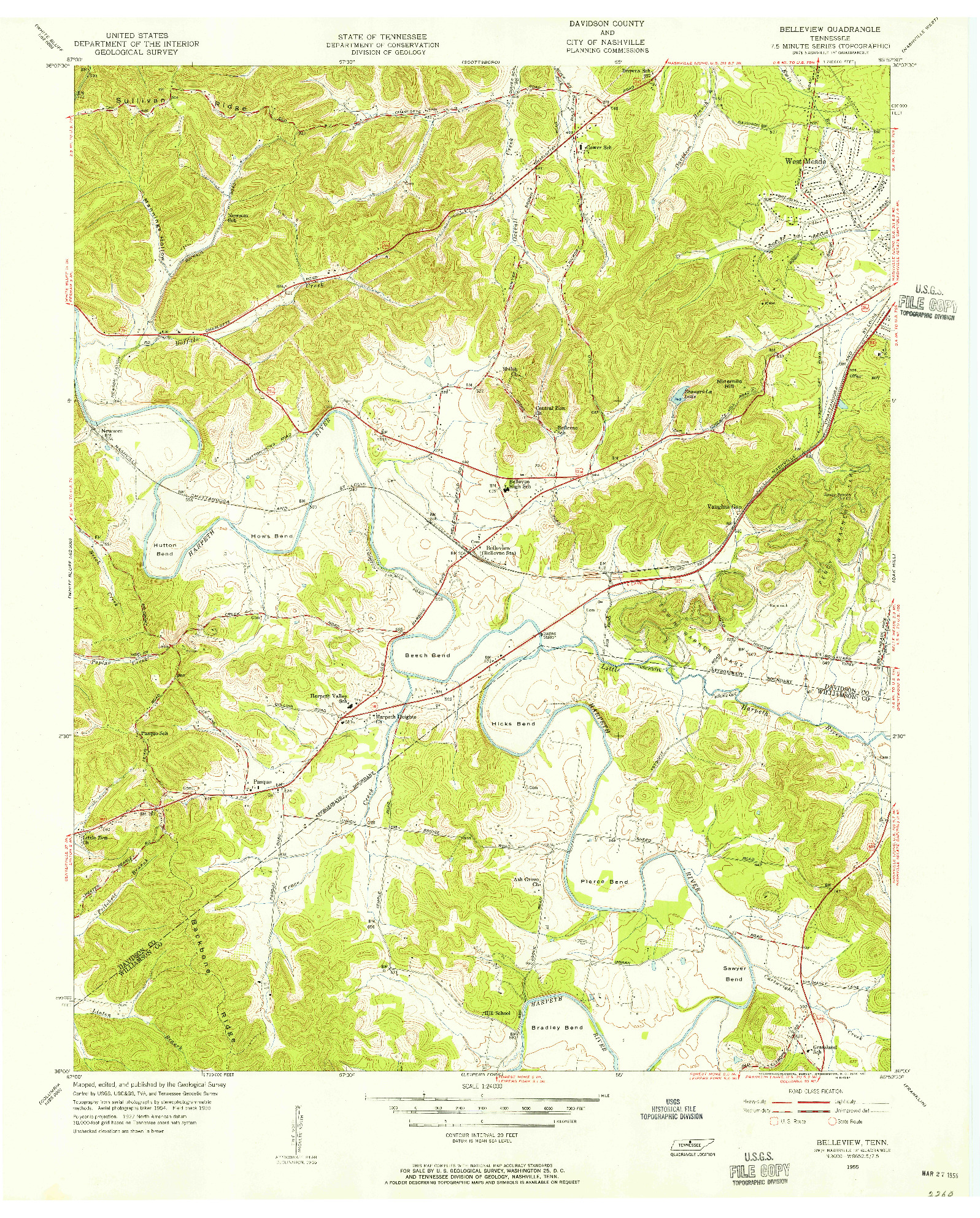 USGS 1:24000-SCALE QUADRANGLE FOR BELLEVIEW, TN 1955