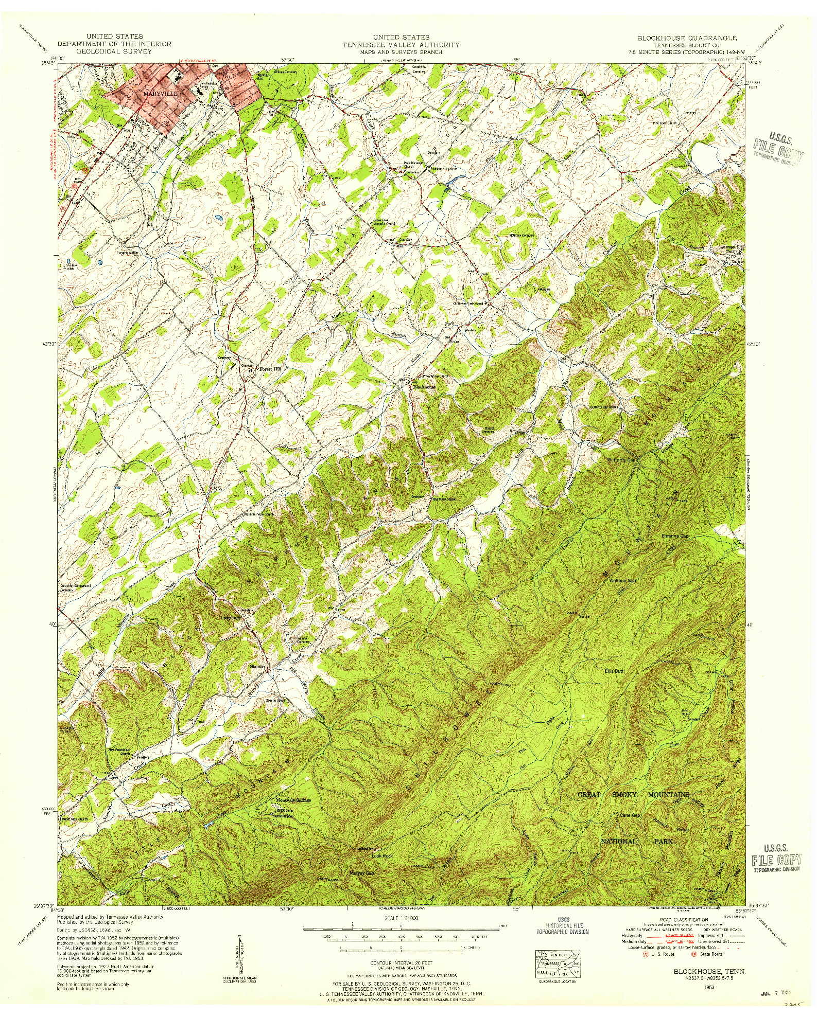 USGS 1:24000-SCALE QUADRANGLE FOR BLOCKHOUSE, TN 1953