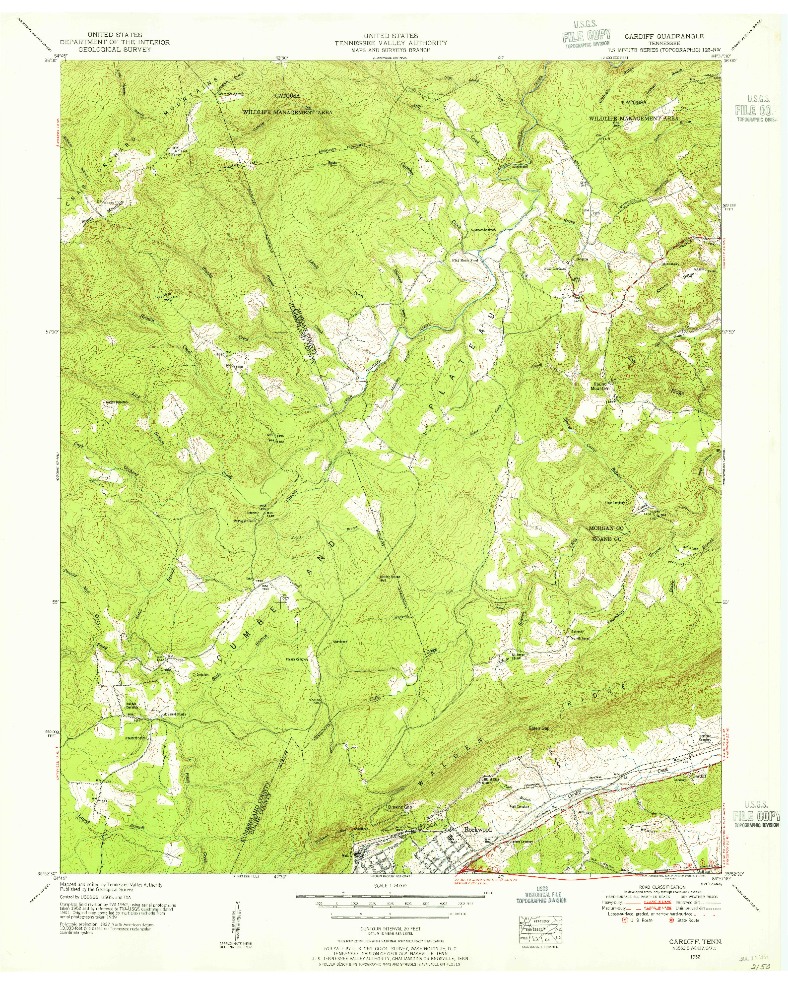 USGS 1:24000-SCALE QUADRANGLE FOR CARDIFF, TN 1952
