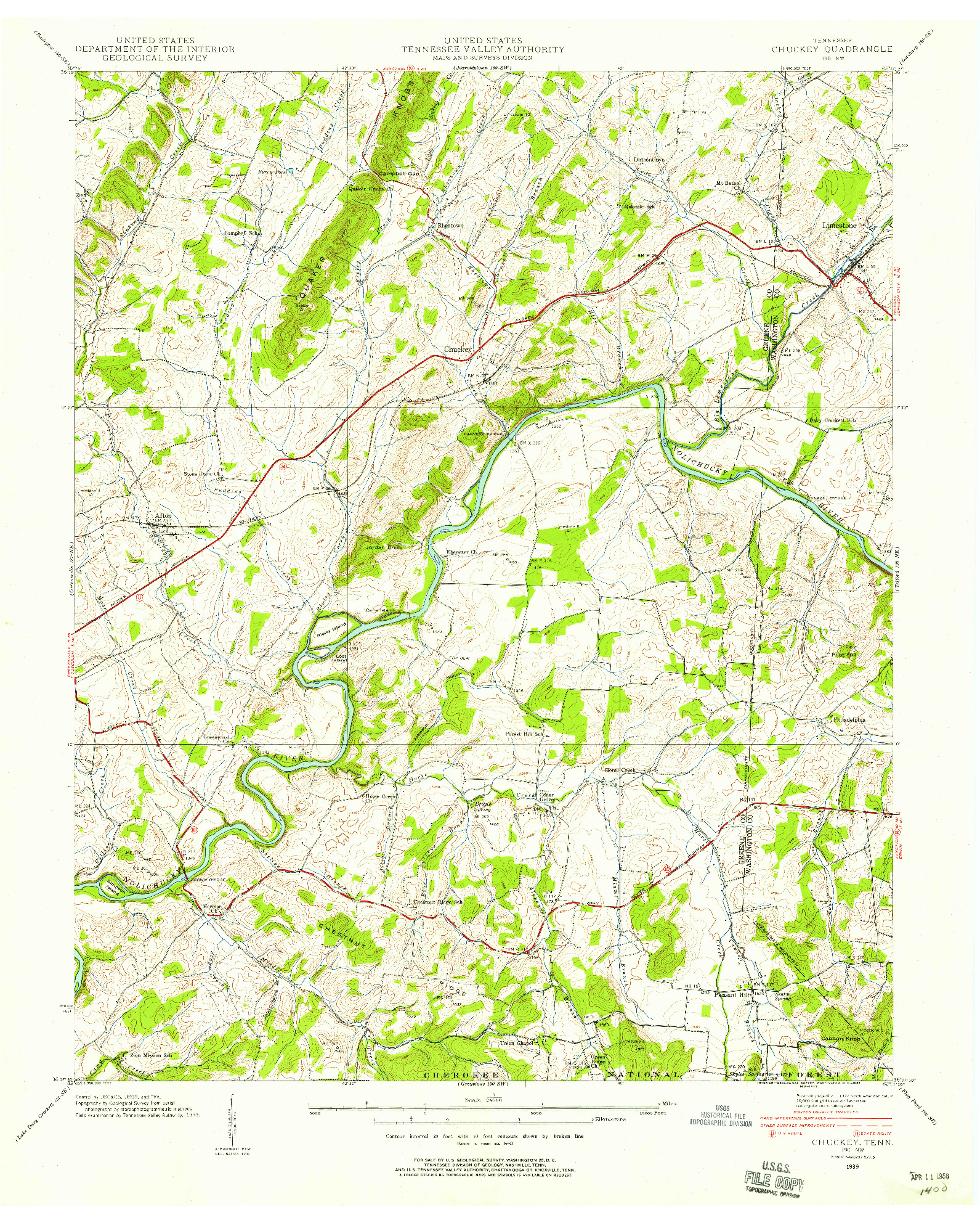 USGS 1:24000-SCALE QUADRANGLE FOR CHUCKEY, TN 1939