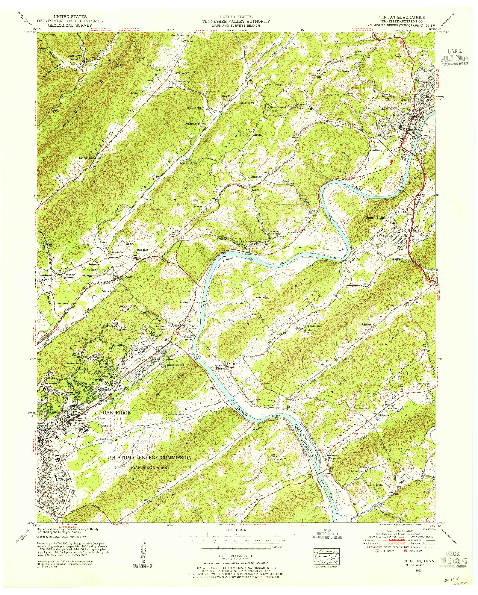 USGS 1:24000-SCALE QUADRANGLE FOR CLINTON, TN 1952