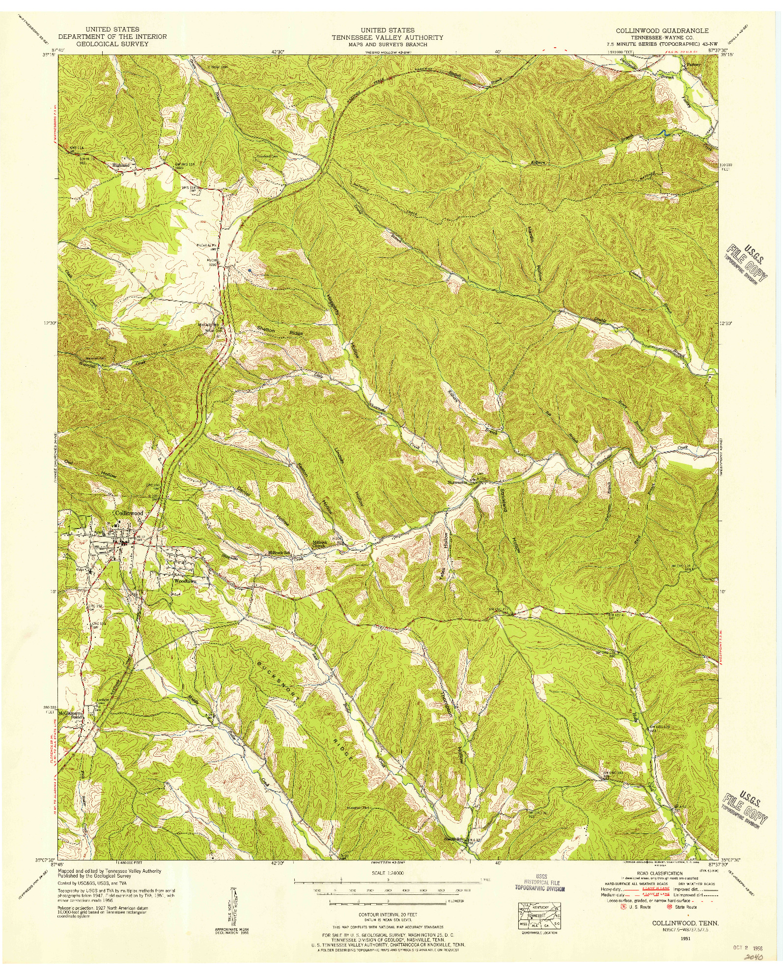 USGS 1:24000-SCALE QUADRANGLE FOR COLLINWOOD, TN 1951
