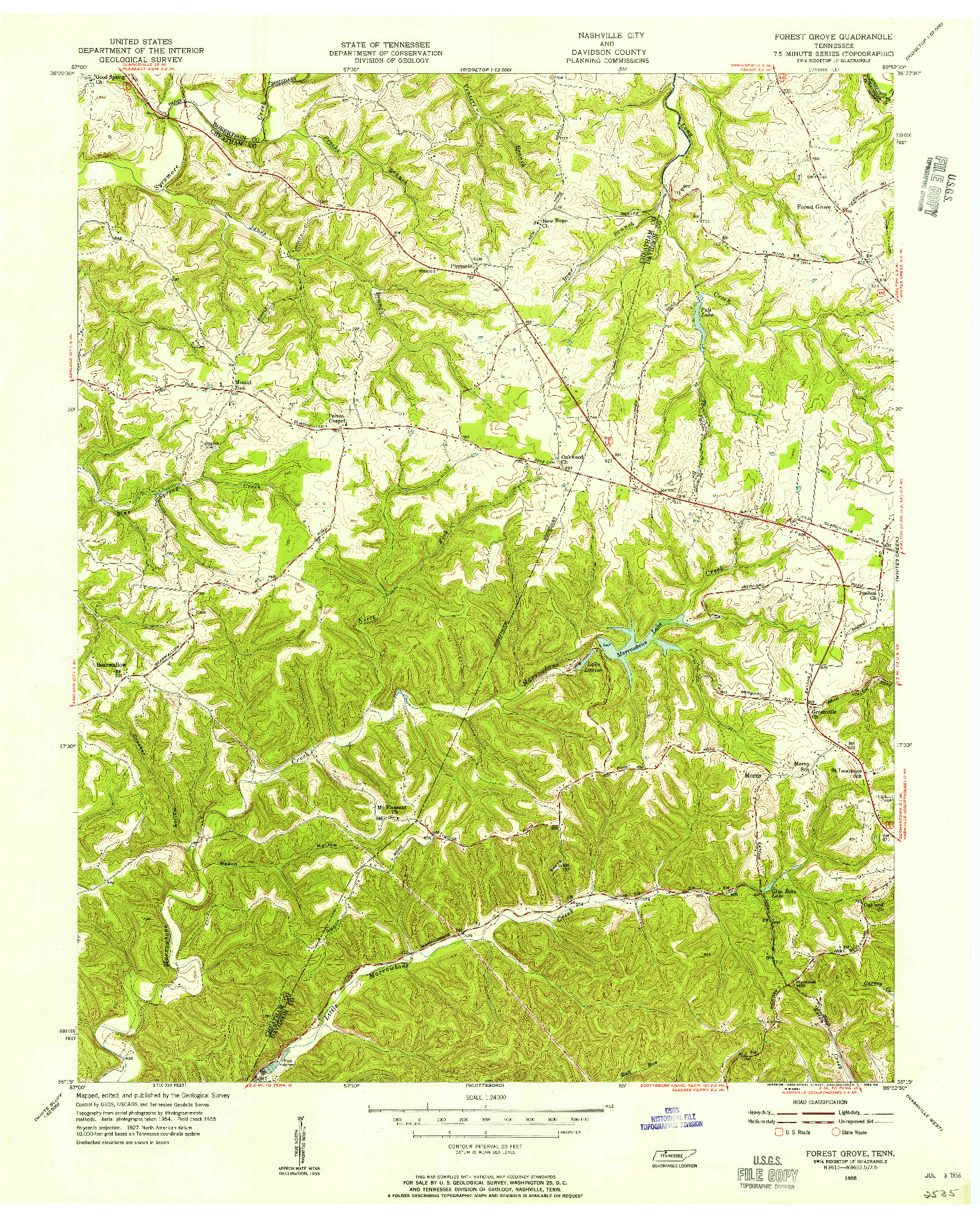 USGS 1:24000-SCALE QUADRANGLE FOR FOREST GROVE, TN 1955