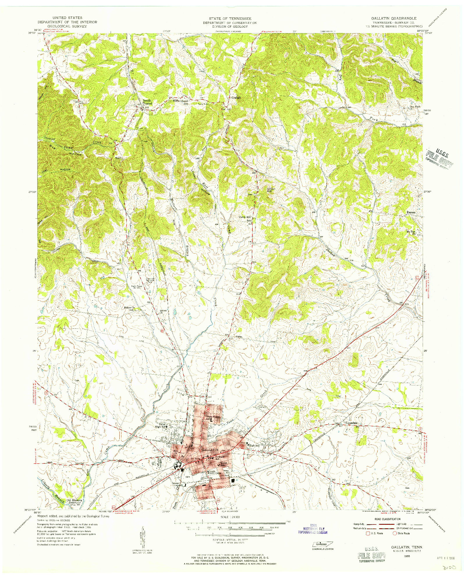 USGS 1:24000-SCALE QUADRANGLE FOR GALLATIN, TN 1955