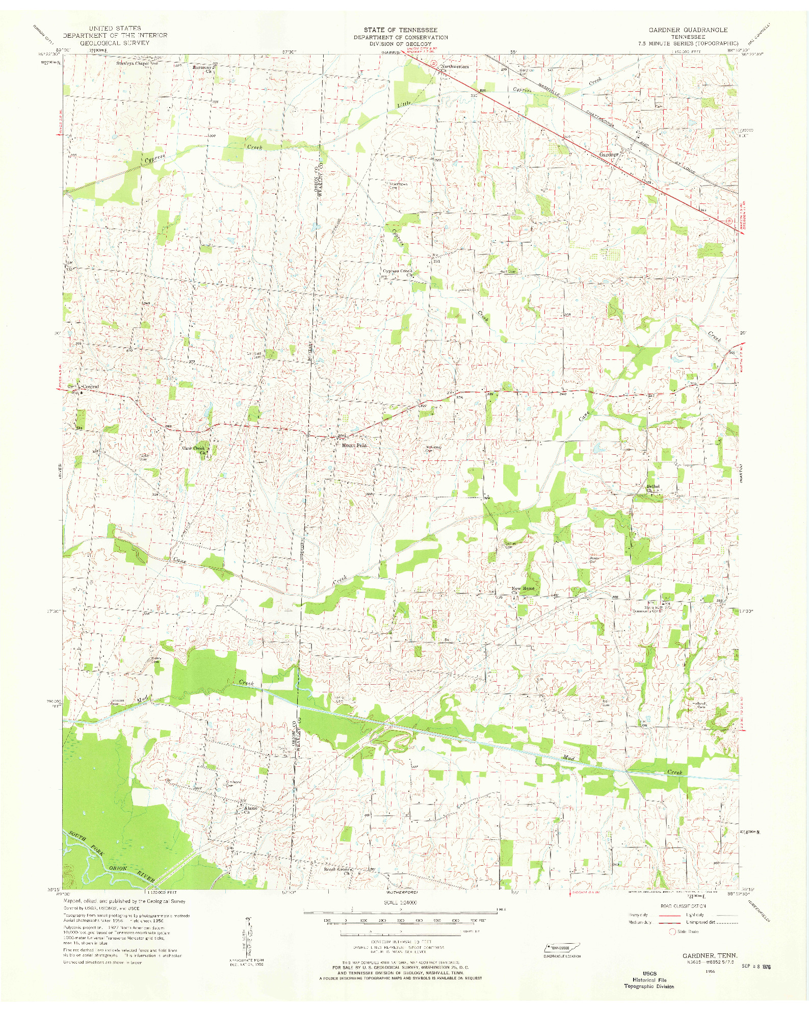 USGS 1:24000-SCALE QUADRANGLE FOR GARDNER, TN 1956
